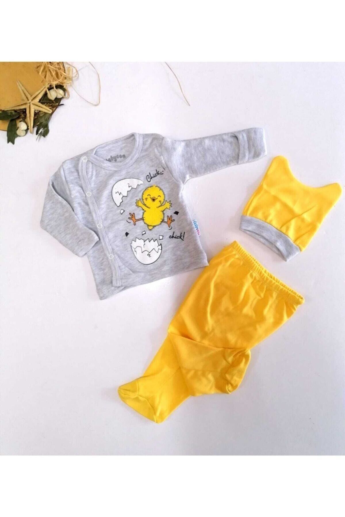 Babycan Unisex Bebek Gri Kendinden Eldivenli 3 Lü Civciv Takım