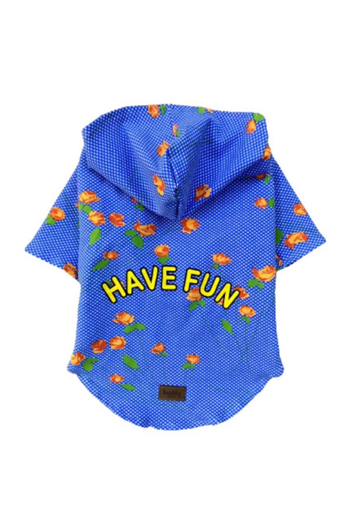 Buddy Store Kedi Köpek Kıyafeti & Elbisesi Kapüşonlu Sweat Model Gül Desenli Have Fun [ M Beden ]