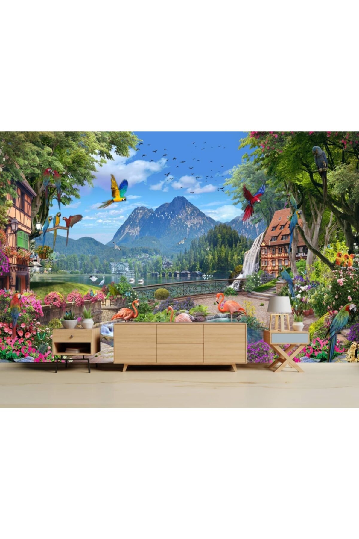 ARSLAN DEKOR Doğa Manzaralı Flamingo Desenli Duvar Kağıdı