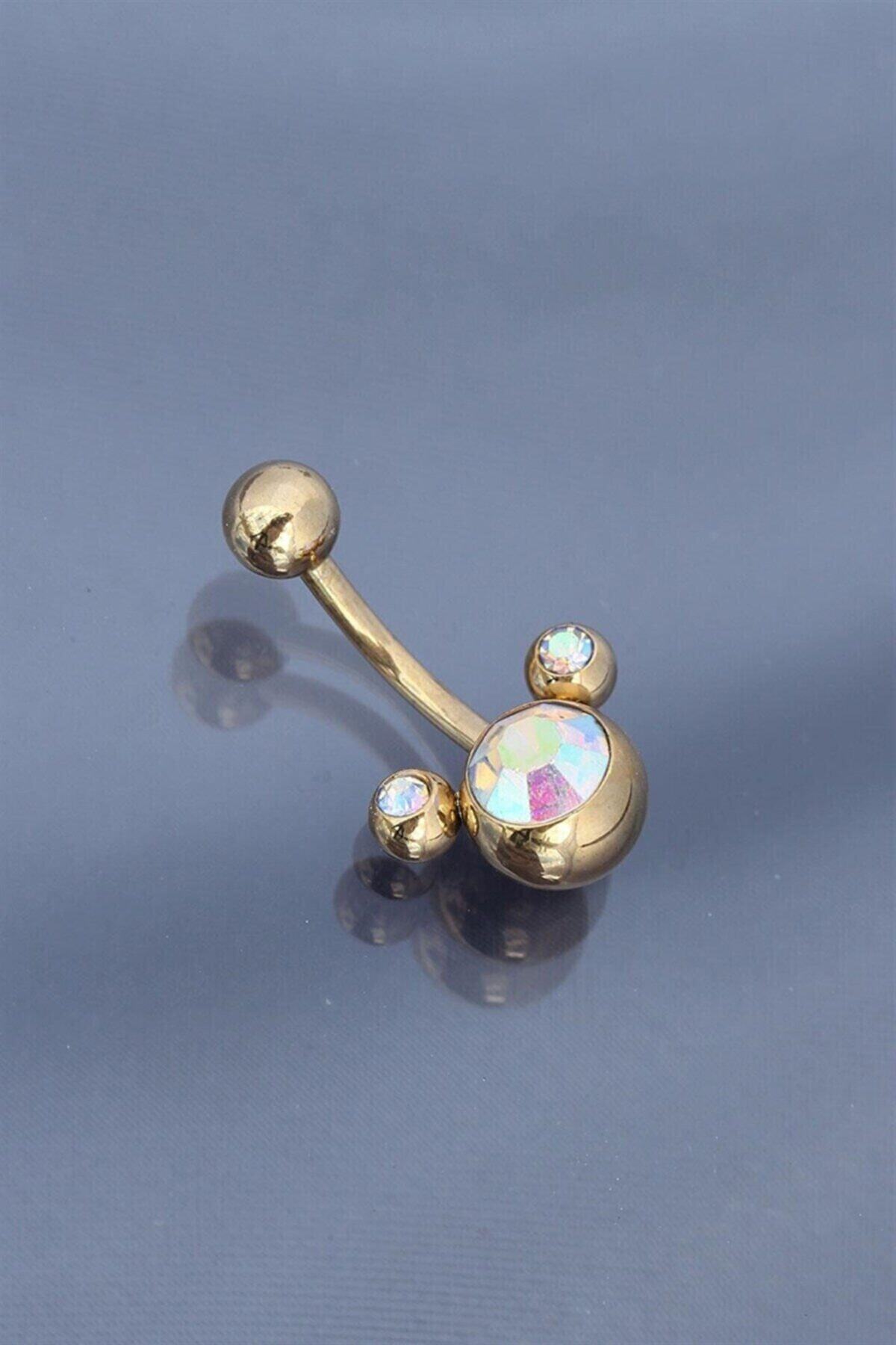 Jaida Moda Kadın Gold Miki Taşlı Cerrahi Çelik Göbek Piercing