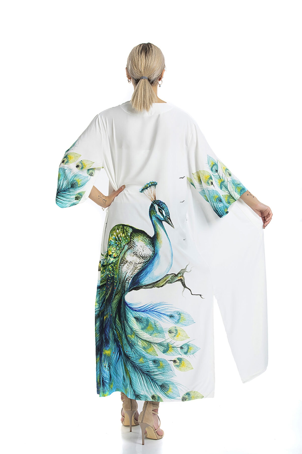 Yeşim Livaoğlu Uzun Kimono Tavus Kuşu