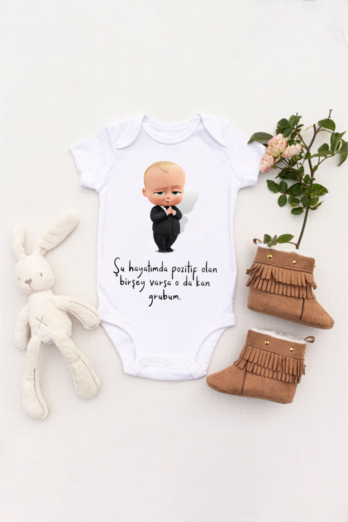 TILSIM STORE Erkek Bebek Şu Hayatımda Pozitif Olan Birşey Varsa O Da Kan Grubum Baskılı Body Zıbın