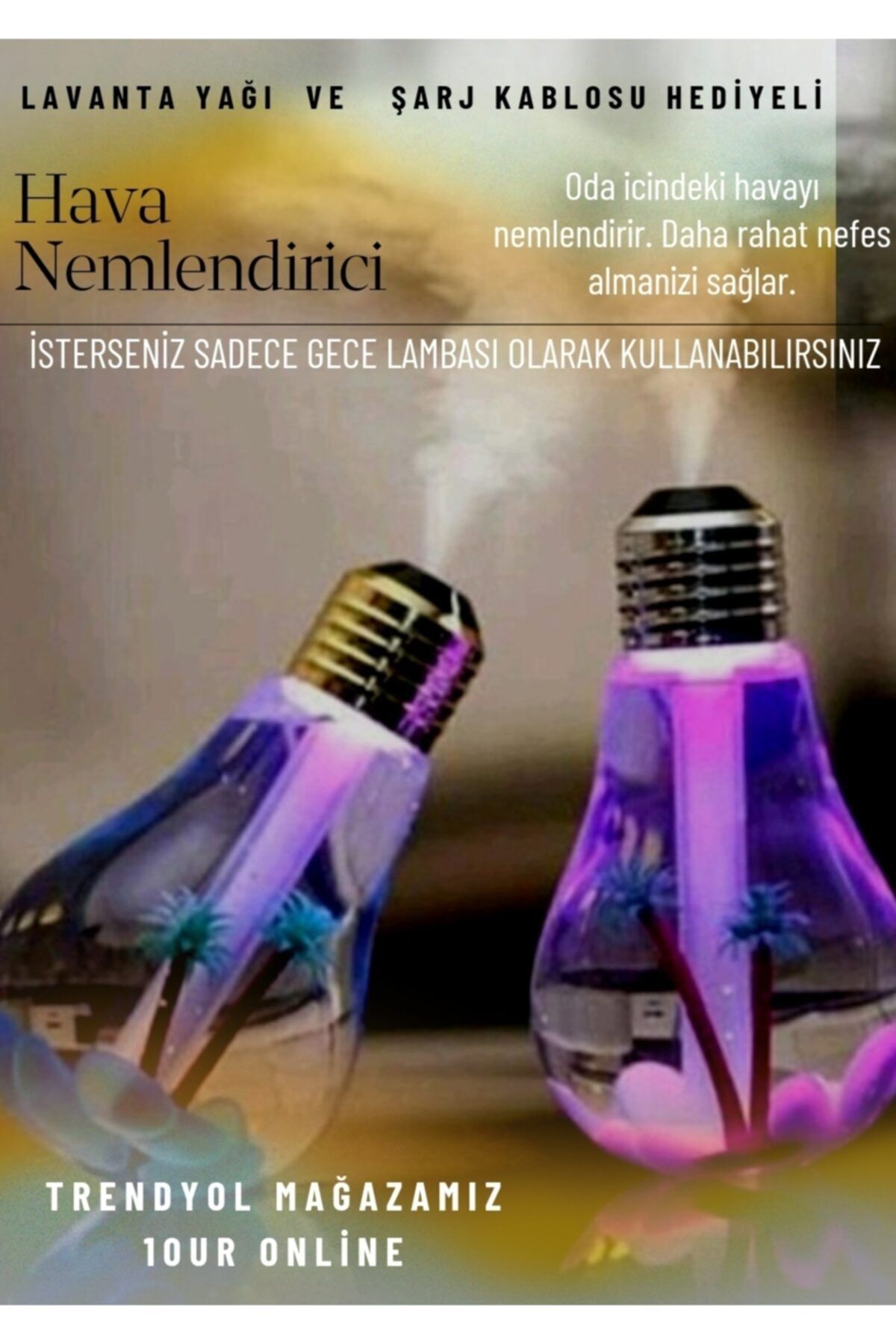 10UR ONLİNE Led Işıklı Ampül Hava Nemlendirici Buhar Makinası