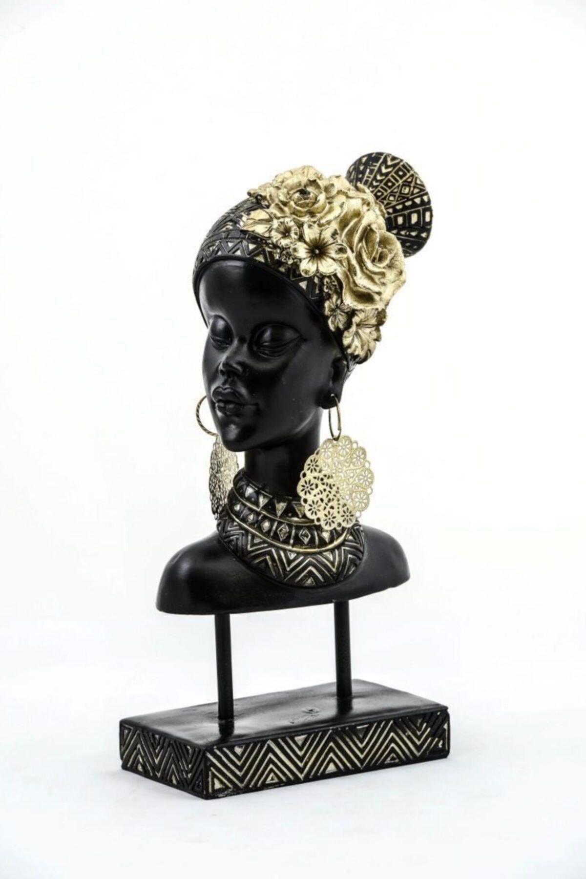 HİMARRY Dekoratif Polyester Küpeli Siyahi Kadın Büstü Biblo 32 Cm