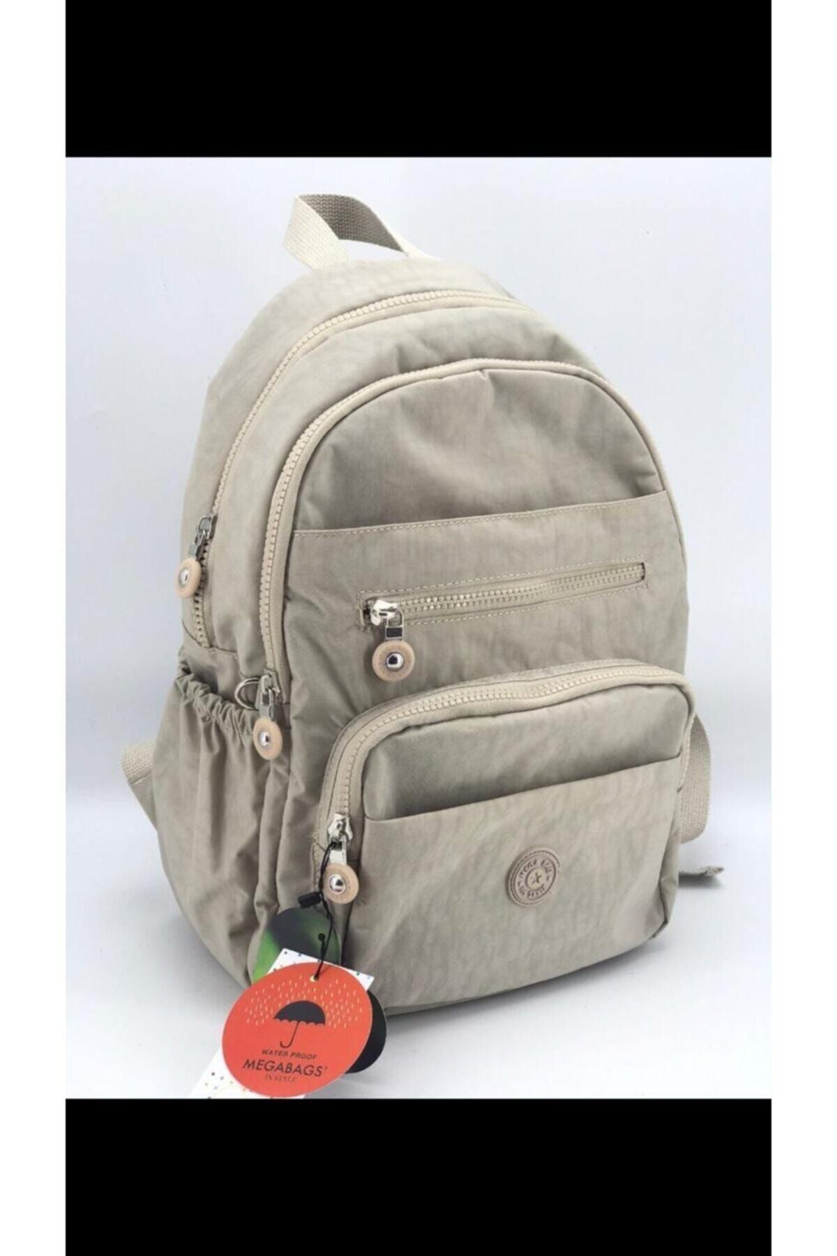 MEGA BAG Klinkır Kumaş Büyük Boy Bej Sırt Çantası
