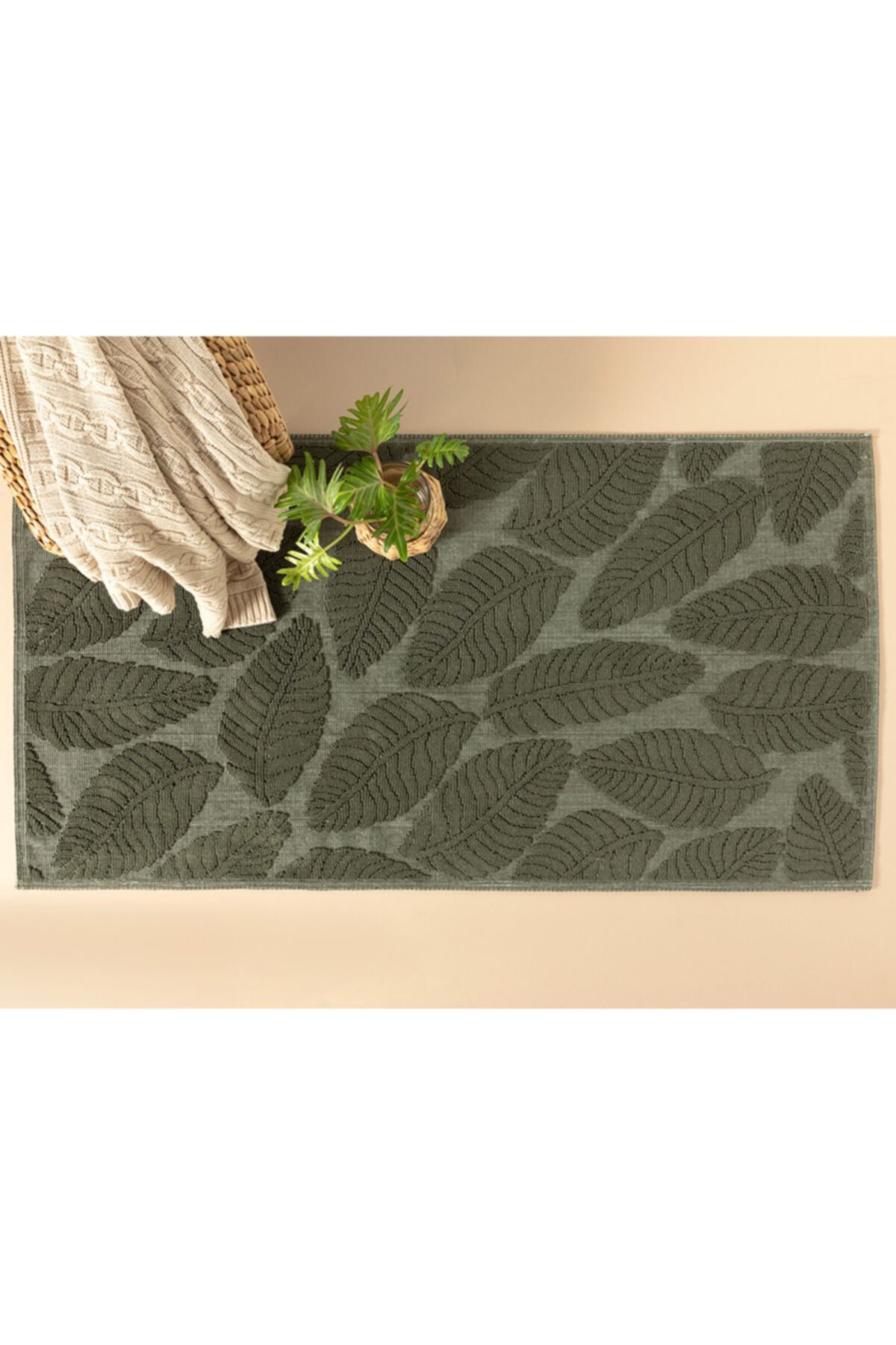 English Home Leafy Pamuklu Kilim 50x80 Cm Haki