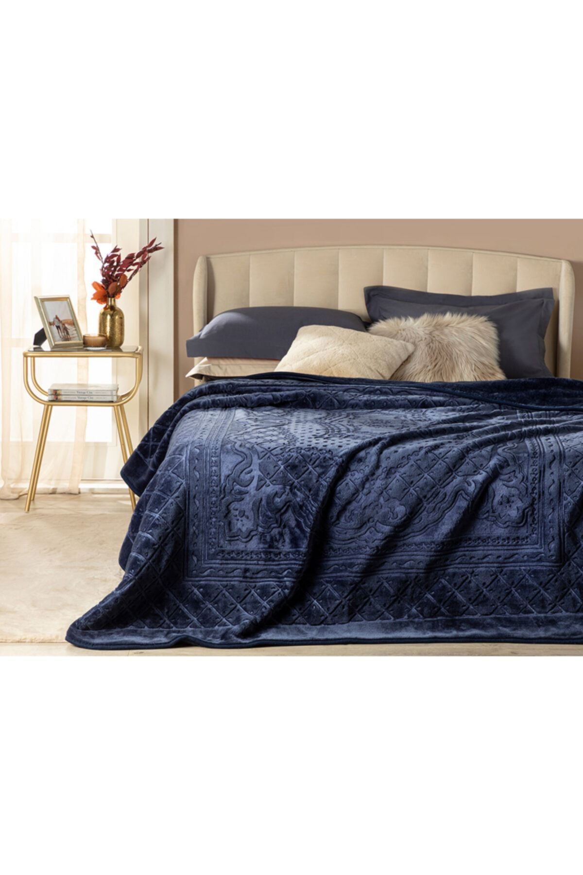 English Home Timeless Emboss Çift Kişilik Battaniye 200x220 Cm Lacivert