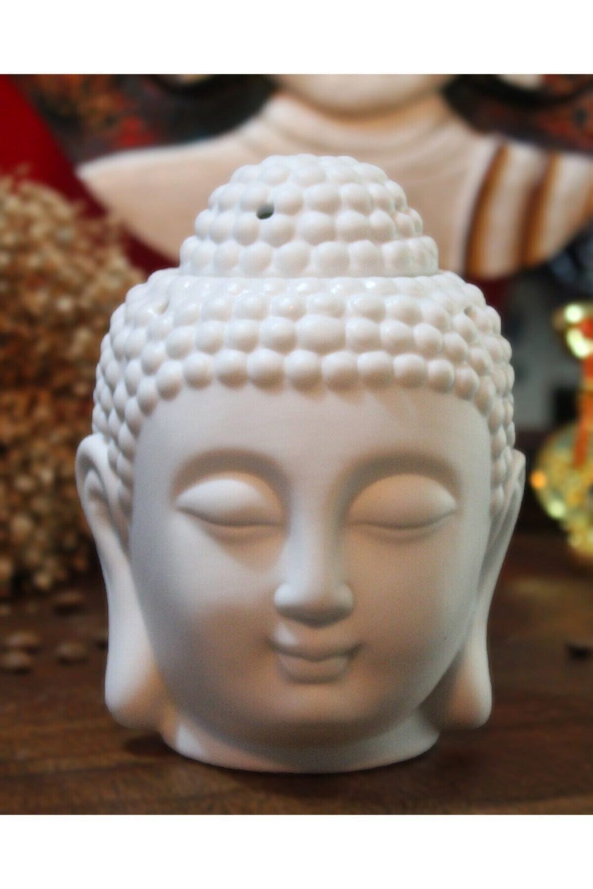Gezginimport Buhurdanlık Dekoratif Beyaz Buda Kafalı Buhurdanlık 13 Cm