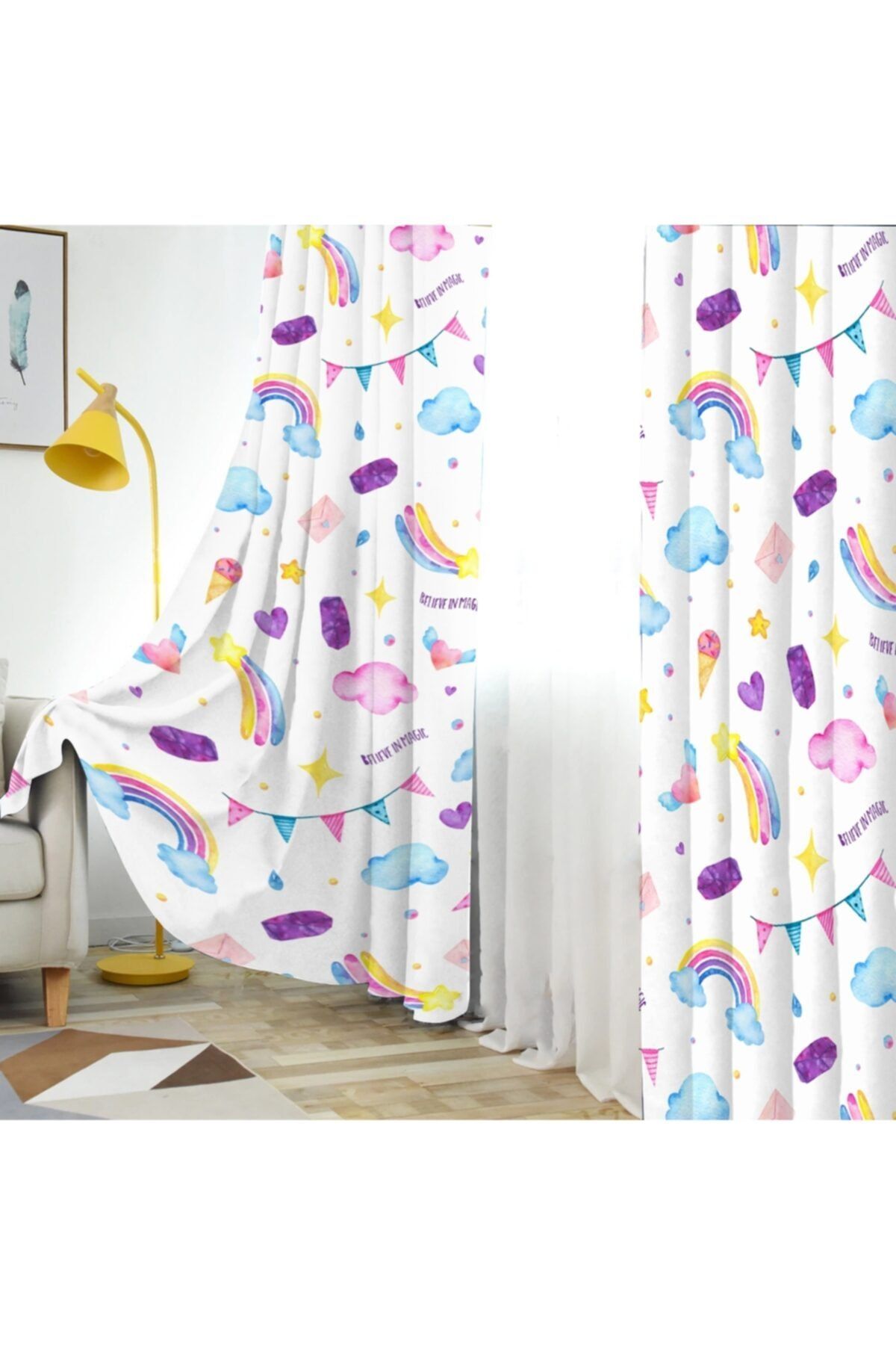 Jungle Perde Rainbow Renkli Çocuk Odası Fon Perde