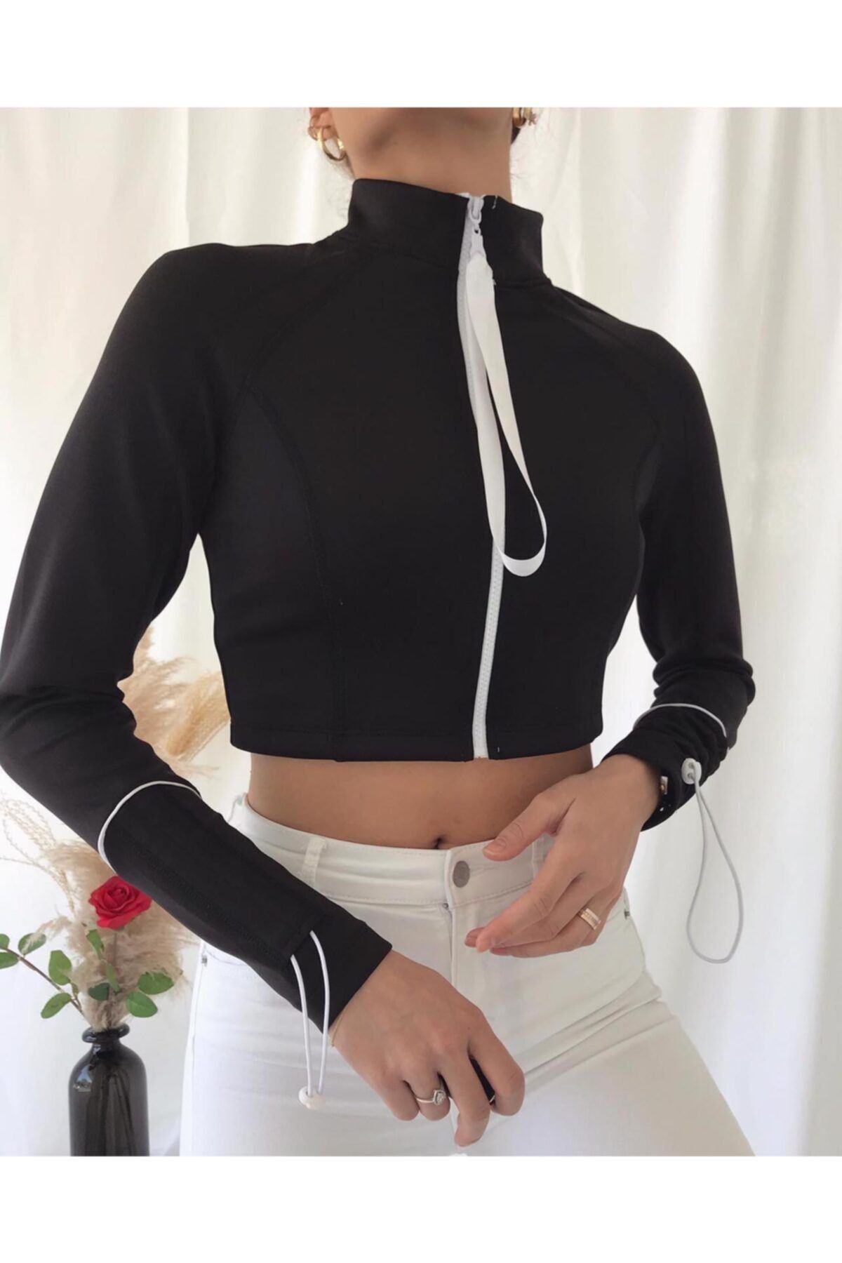 R&B Fermuarlı Crop Top Body