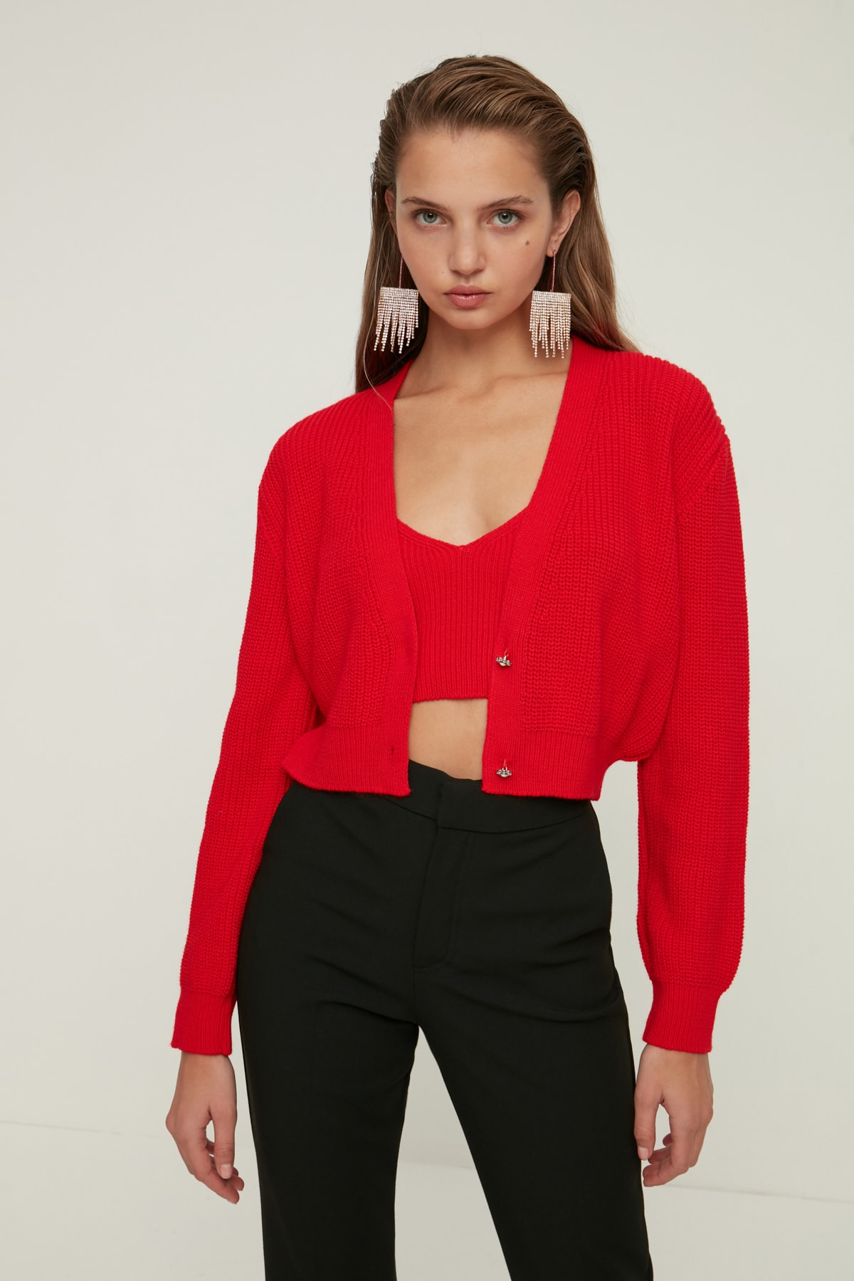 TRENDYOLMİLLA Kırmızı 2'li Triko Takım Alt-Üst Takım TPRAW22AU0529