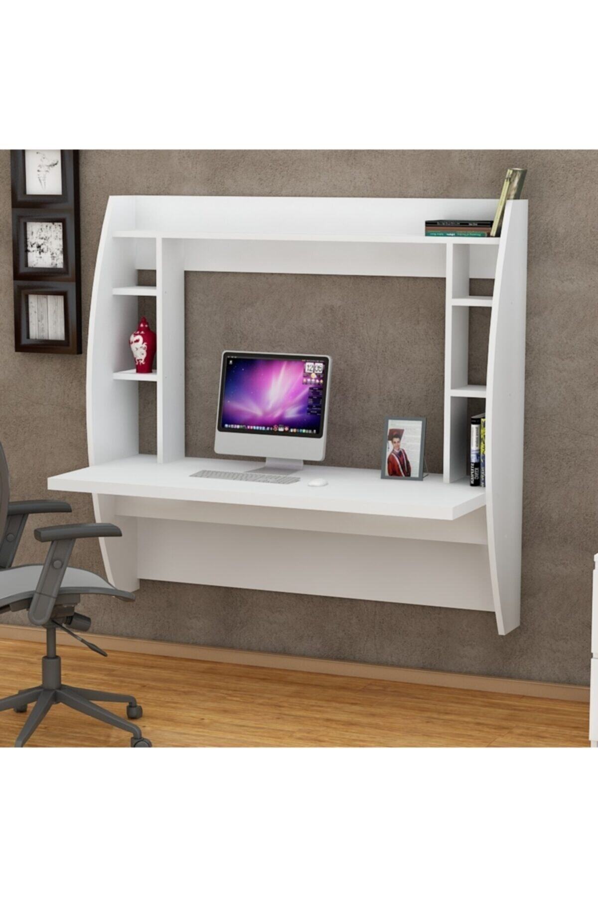 ARNETTİ Buğlem Çalışma Masası Beyaz 120x123,6x55 Raflı Dekoratif Kolay Kurulum Özel Tasarım