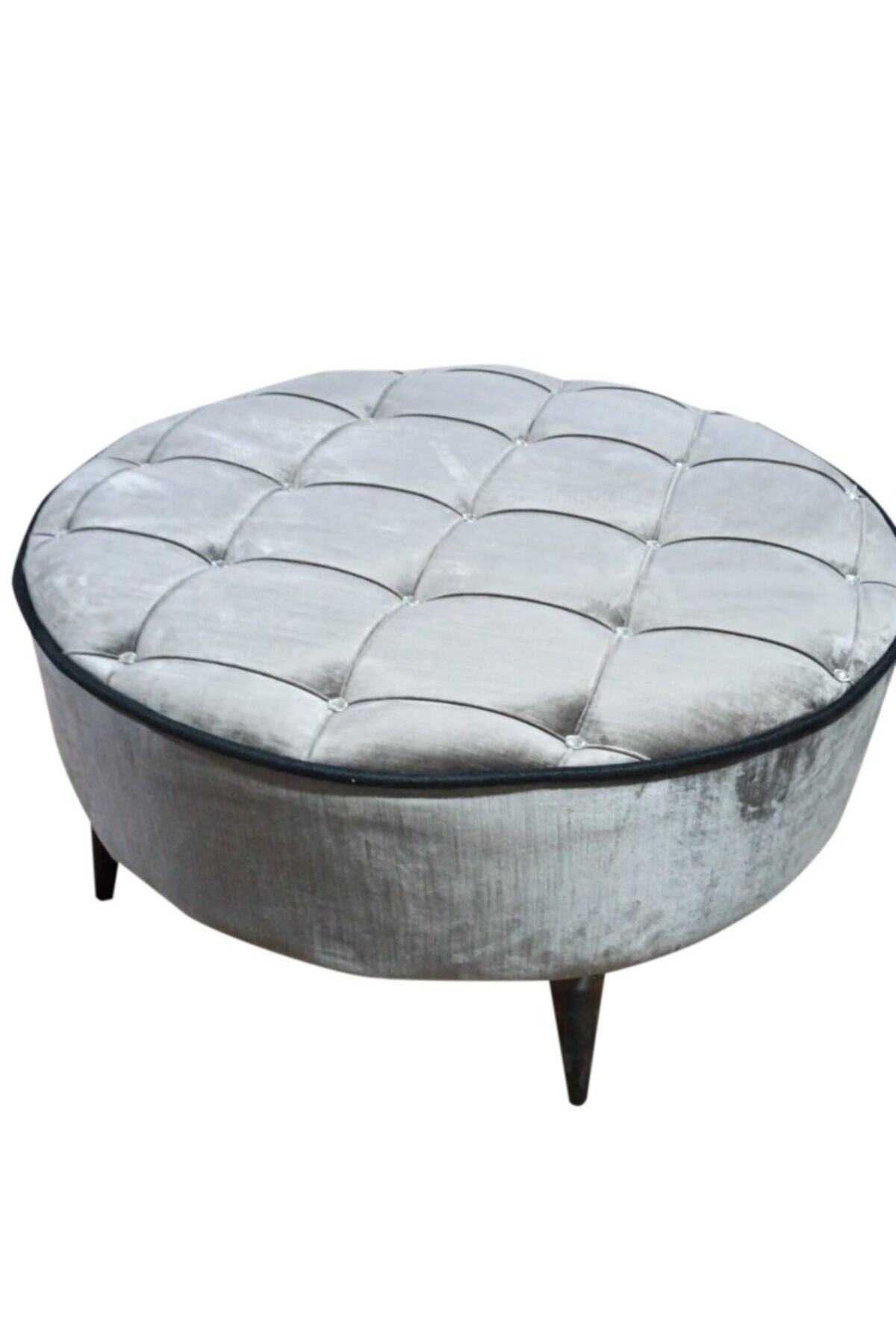 BALTACI MOBİLYA Dolunay Yuvarlak Puf Koltuk Bench Orta Sehpa 90x90 Cm Ebatlı Fitilli Kapitoneli