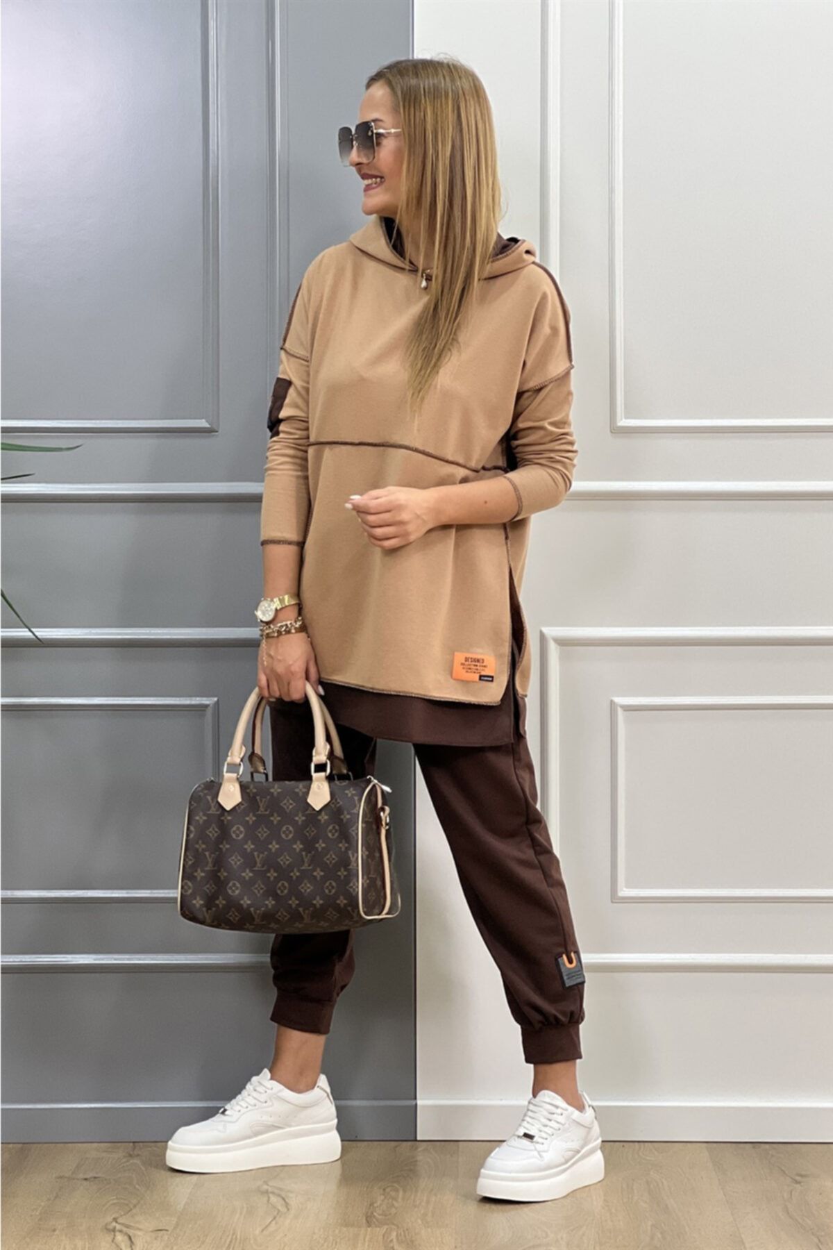 Modagusto Kahve-camel Kapüşonlu Ikili Takım