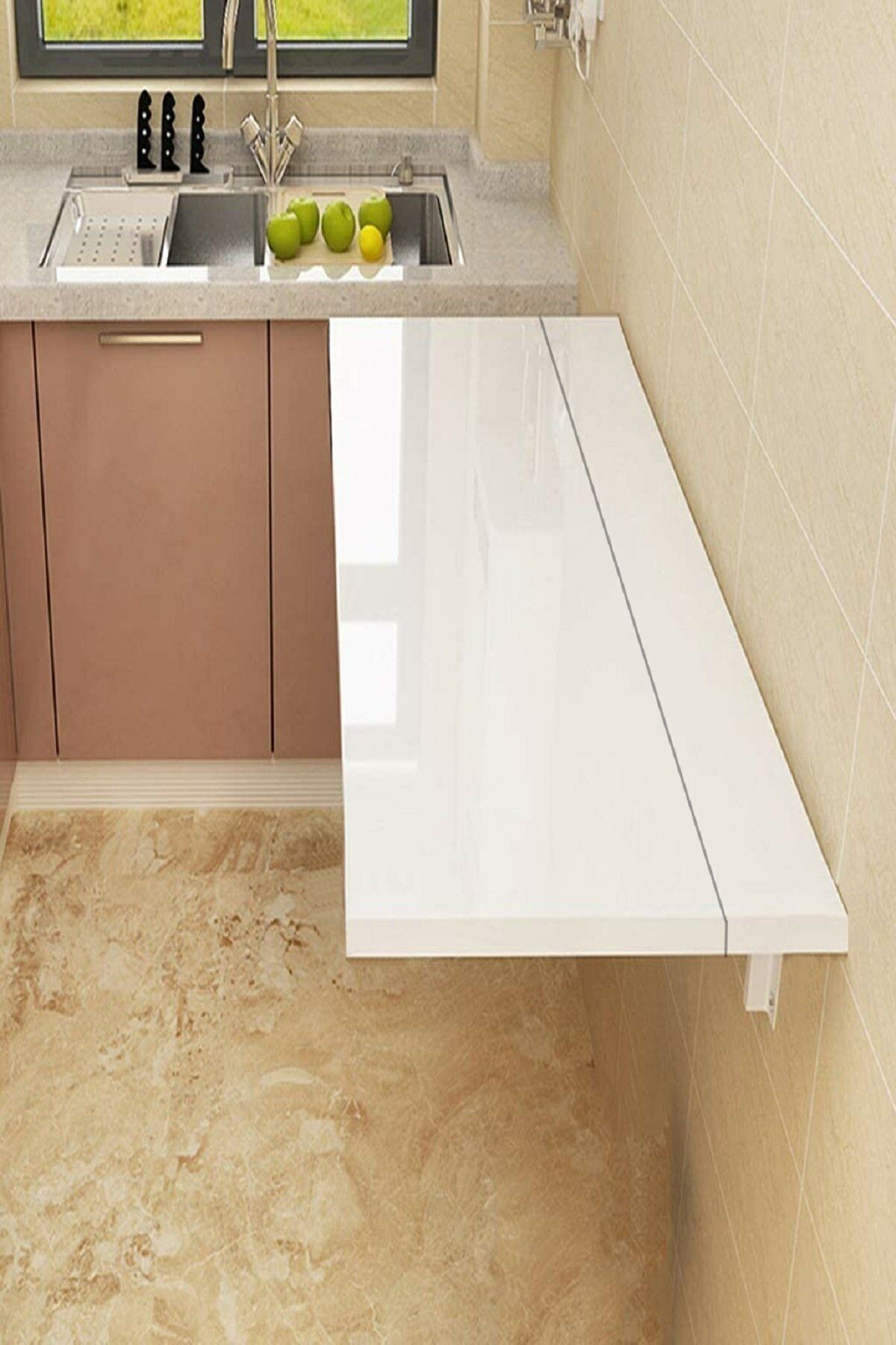 MegaStok Balkon Masası Yemek Masası Fonksiyonlu Çalışma Masası Monteli Ahşap Katlanır Montaj Masa 60*90