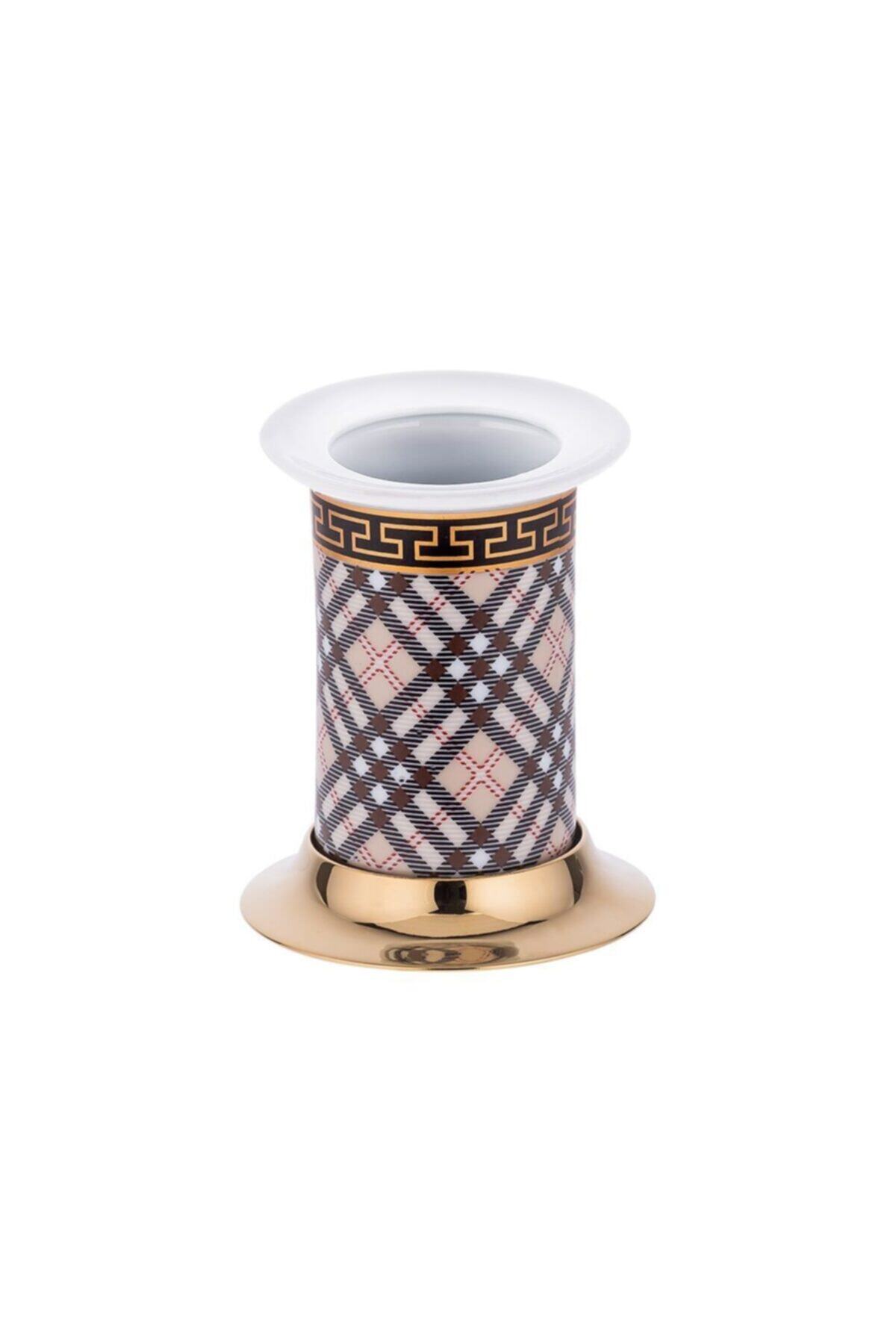 Pure Concept Geometrik Ekose / Pvd Gold Set Üstü Diş Fırçalık