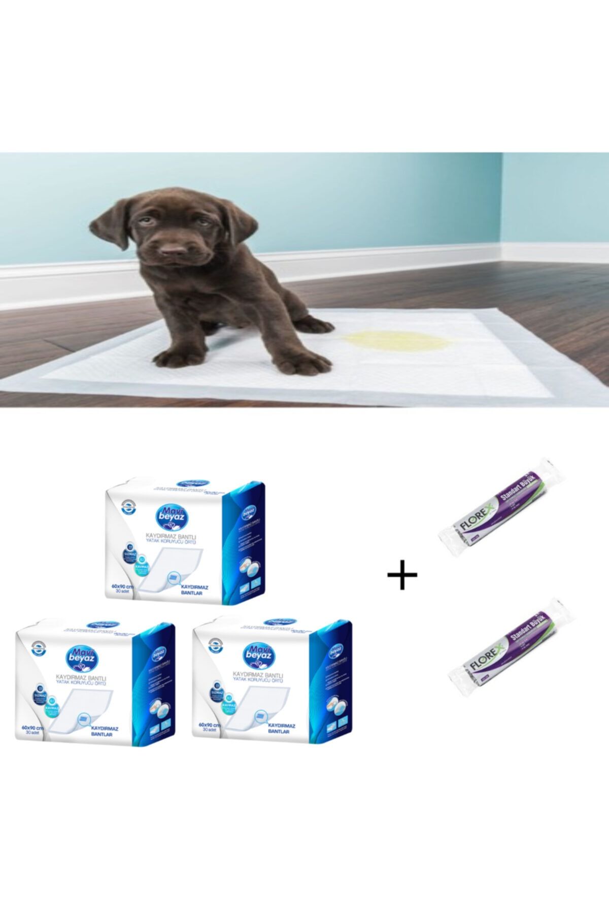 Mavi beyaz Kaydırmaz Bantlı Köpek Çiş Pedi 60x90 3 Paket 90 Adet
