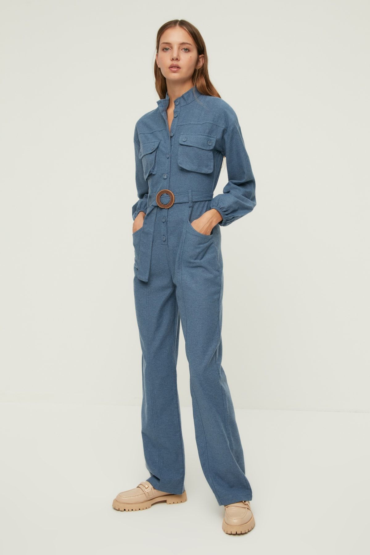 TRENDYOLMİLLA Indigo Kemerli Tulum TWOAW22TU0259