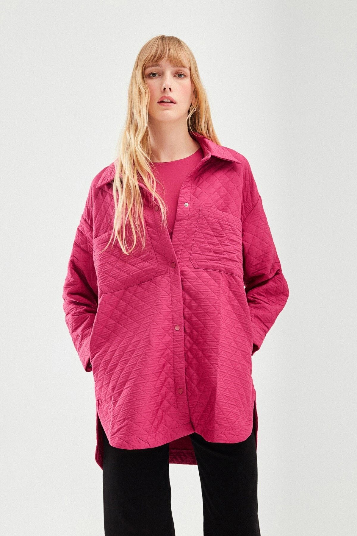 Quzu Oversize Kapitone Ceket Orkide