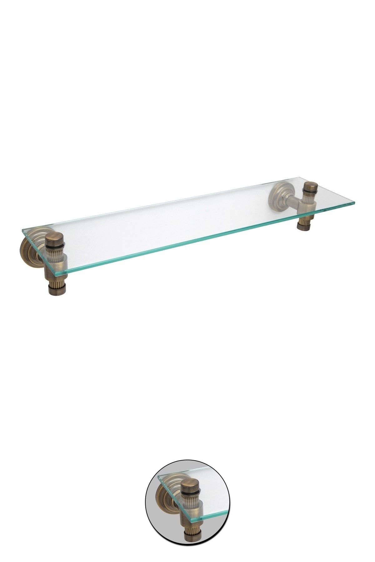 Milenay Line Antik Cam Etajer, 50cm, Pirinç, Pvd Kaplama