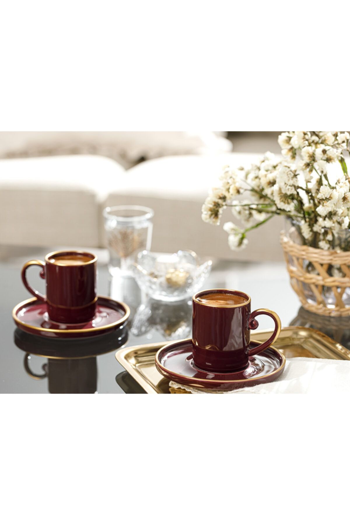 English Home Stripes Porselen 2 Kişilik Kahve Fincan Takımı 85 ml Mürdüm