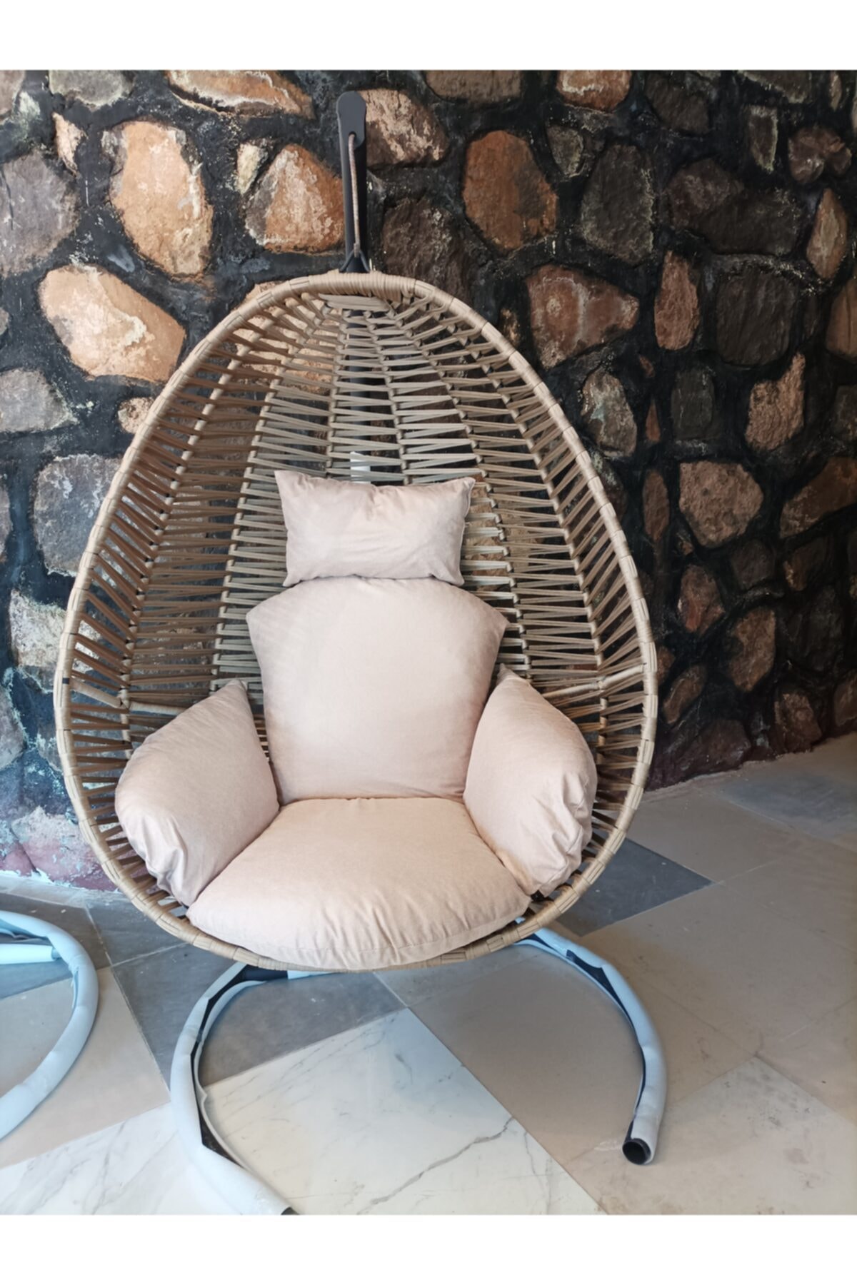 Karaçelik metal Bej Bahçe Balkon Tek Kişilik Makrome Ip Örgü Fındık Armut Salıncak Hamak