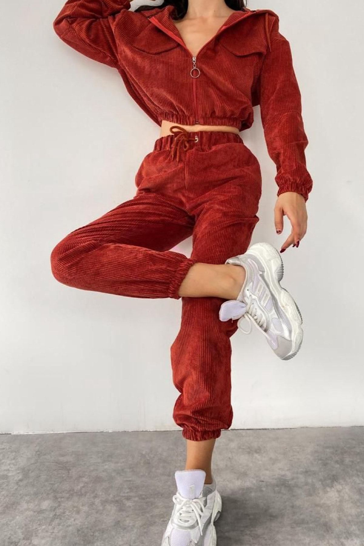 ANONCE STUDIO Kadife Crop Spor Takım