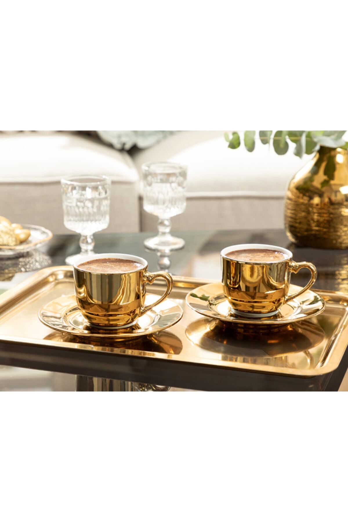 English Home Fora Porselen 2 Kişilik Kahve Fincan Takımı 100 ml Gold