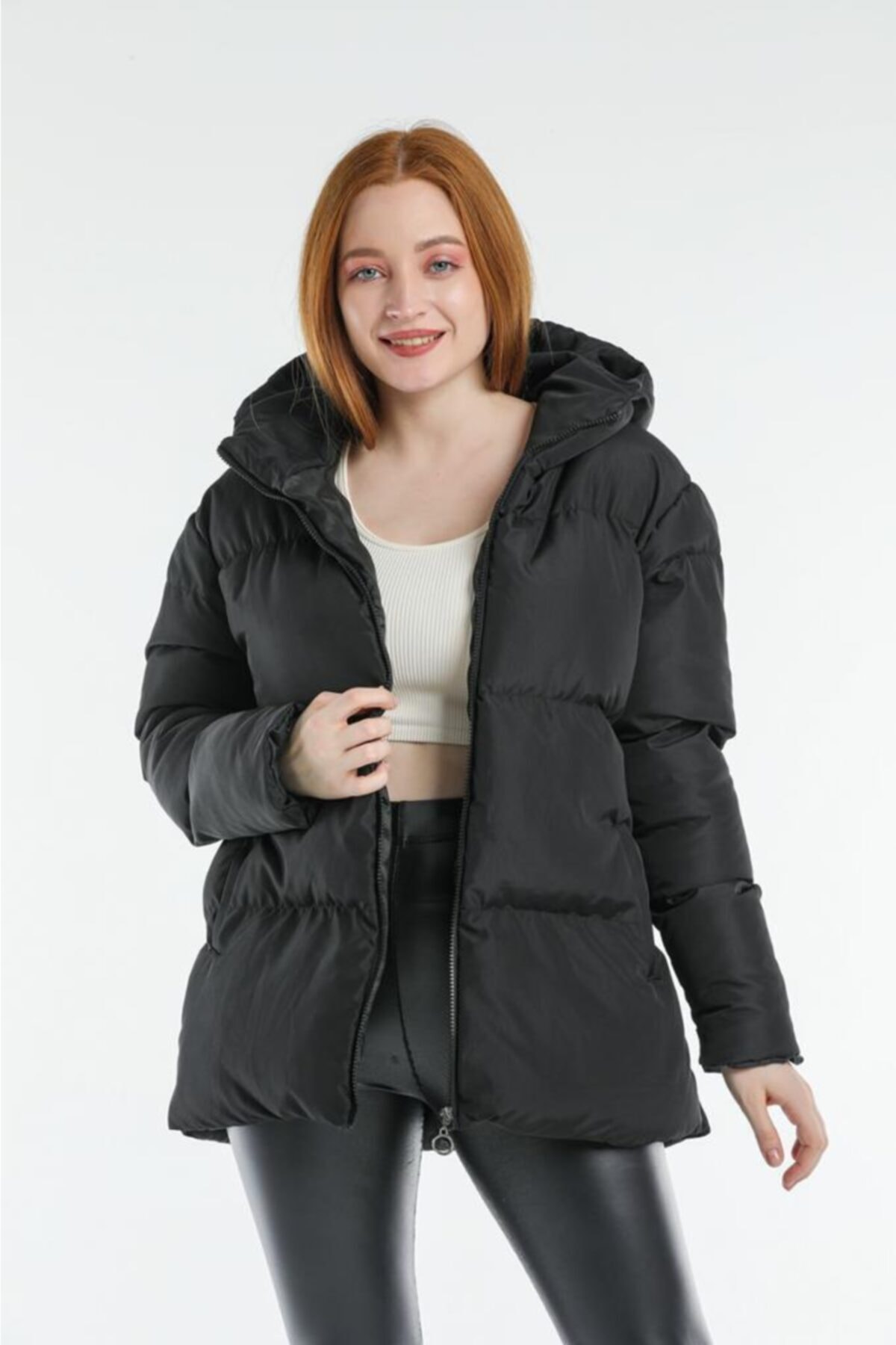 byhaziran butik Kadın Siyah Oversize Şişme Mont