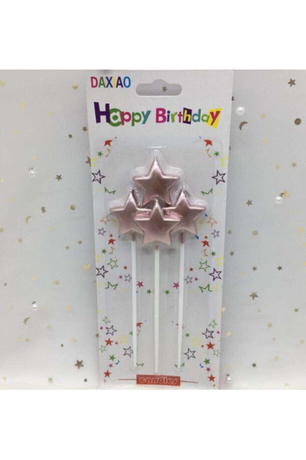 Samur Çubuklu Metalize Yıldız Mum Doğum Günü Mumu Rose Gold