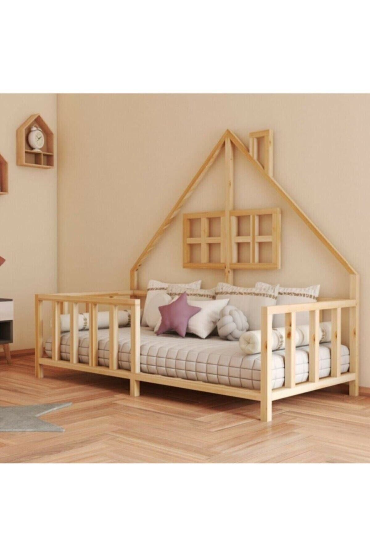 sevenstyles Masal Montessori Çatılı Doğal Ahşap Çoçuk Karyola