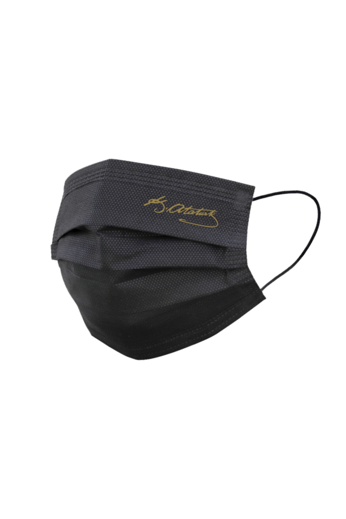 FCMASK Siyah Atatürk Imza Gold Seri Tek Kullanımlık 3 Katlı Meltblown Filtre Cerrahi Yüz Maskesi 50 Adet S
