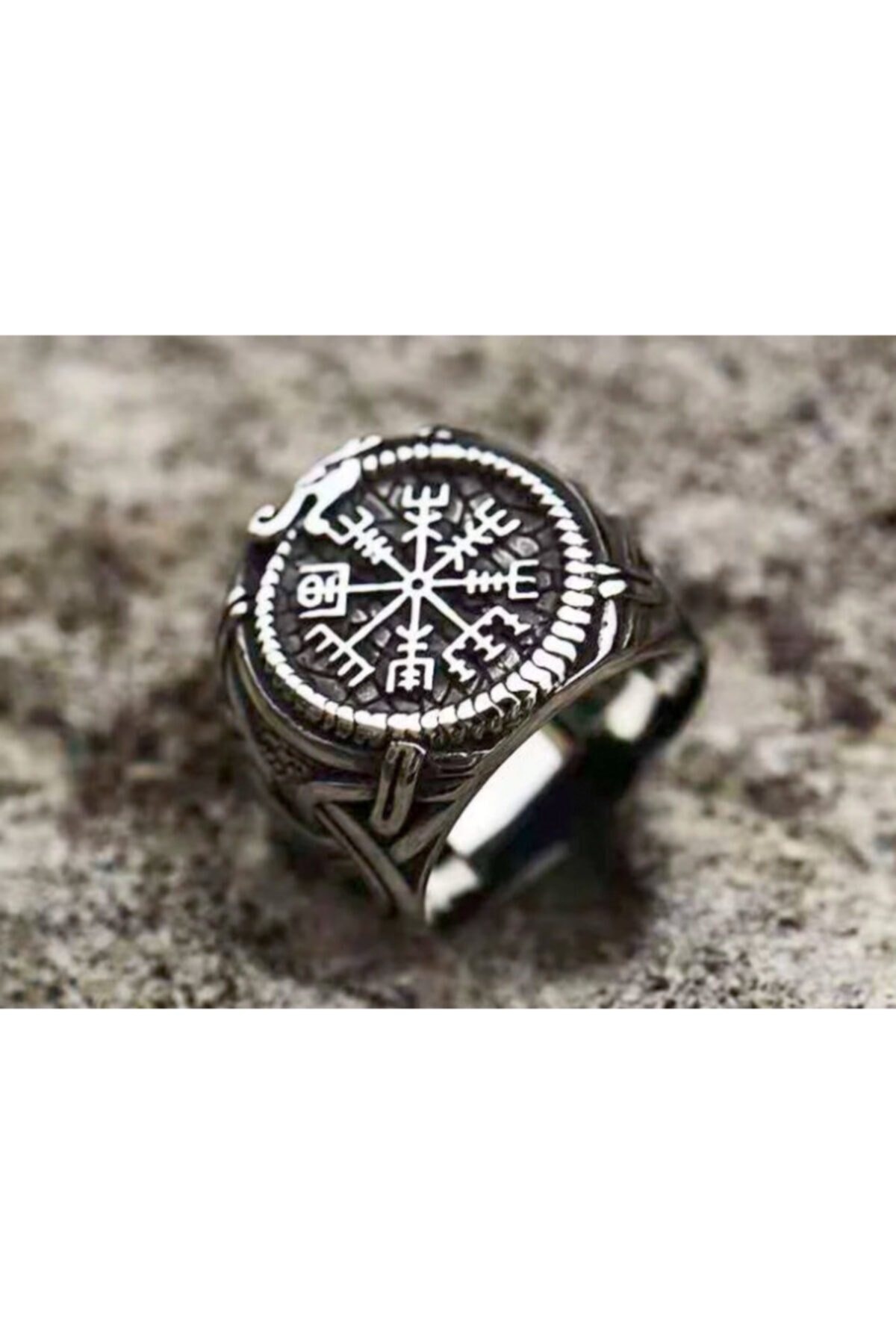 daisybydaisy Vikings Paslanmaz Saf Çelik Gümüş Renk Vegvisir Viking Yüzük
