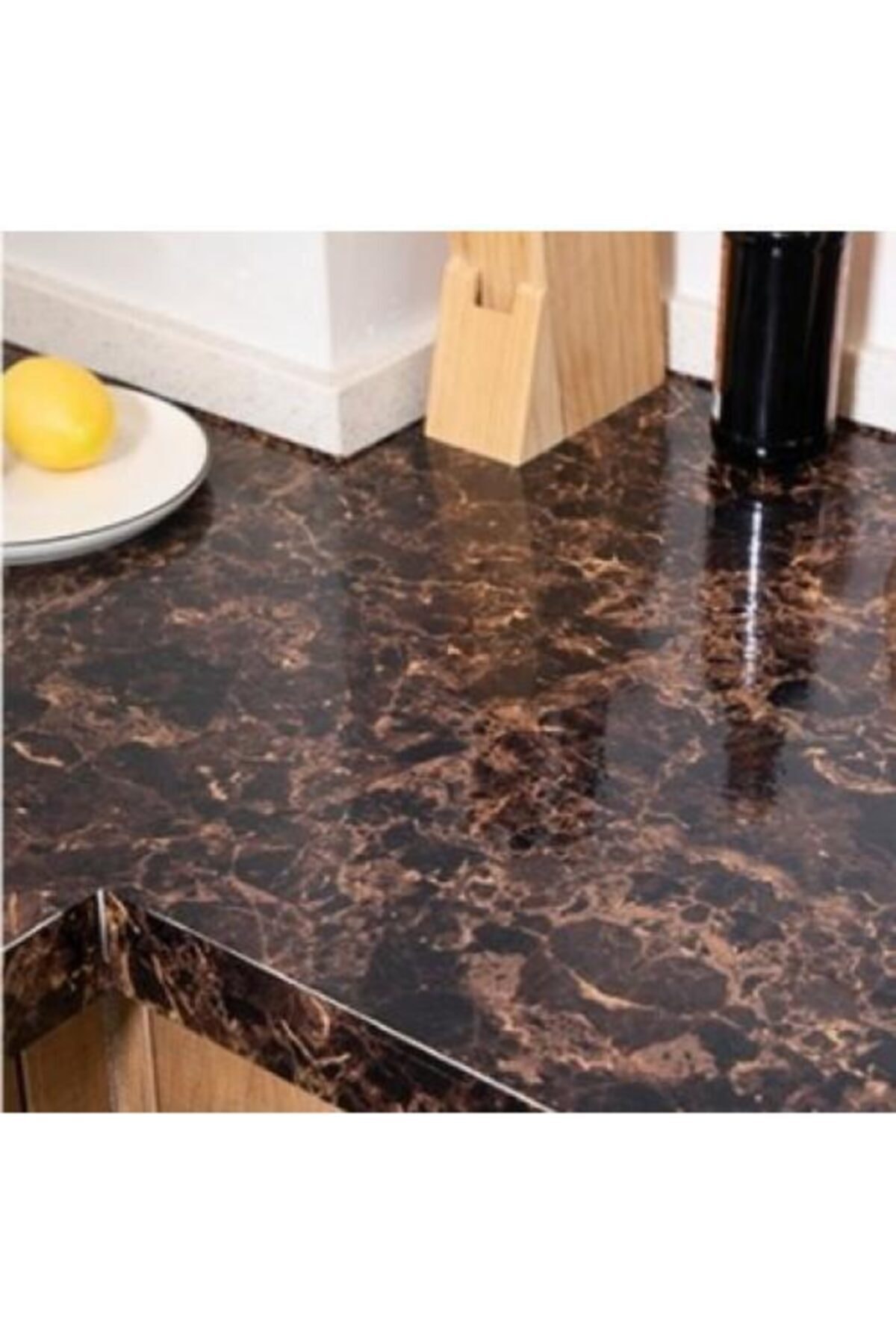 MatesStore Kendinden Yapışkanlı Folyo Mermer Desenli Kahverengi Mutfak Dekor