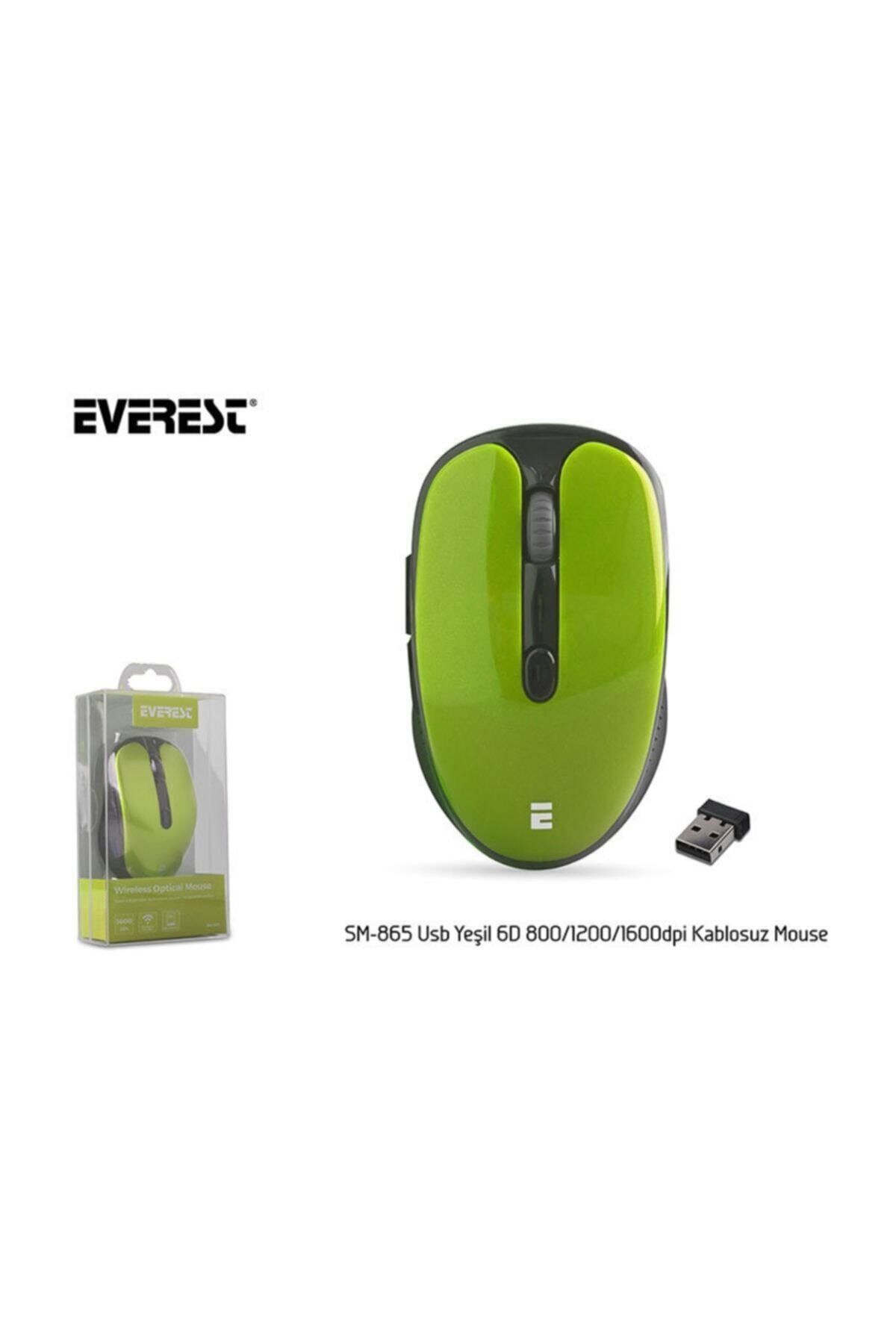 Everest Sm-865 6d 1600dpi Alkalin Pilli Yeşil Kristal Kutulu Kablosuz Sessiz Mouse