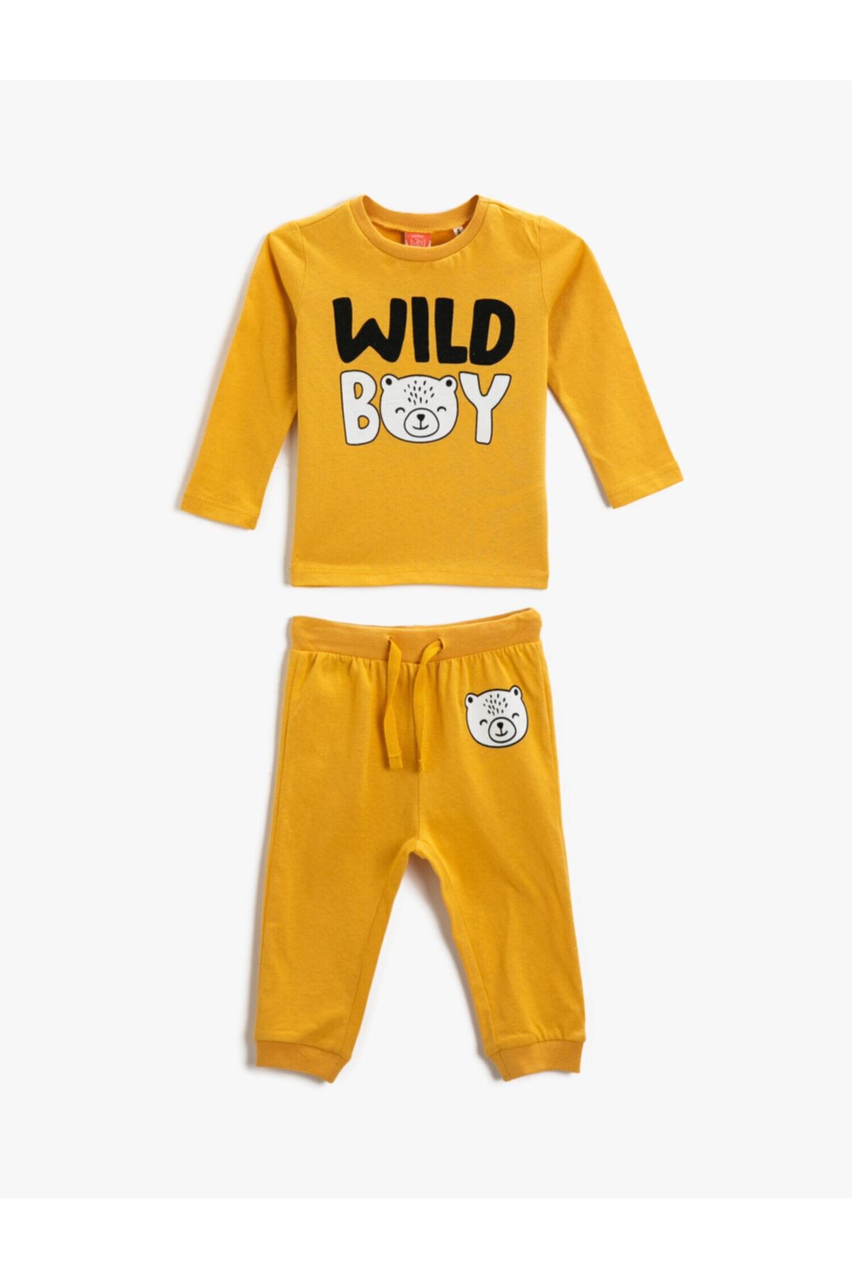 Koton Wild Boy Baskılı Set Uzun Kollu Tişört Belden Bağlamalı Jogger Eşofman Altı Pamuklu