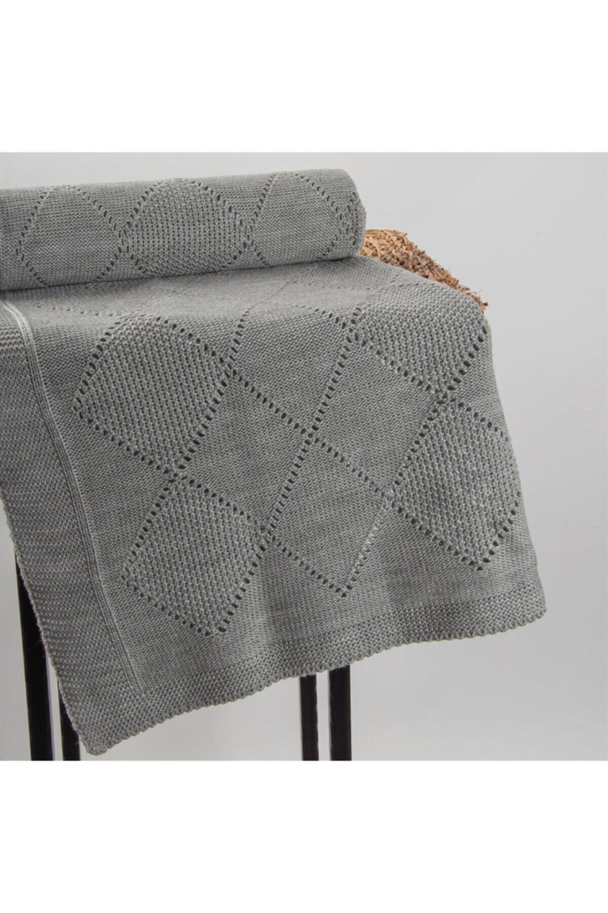 manzak Baklava Örgülü Bebek Battaniyesi - Gri