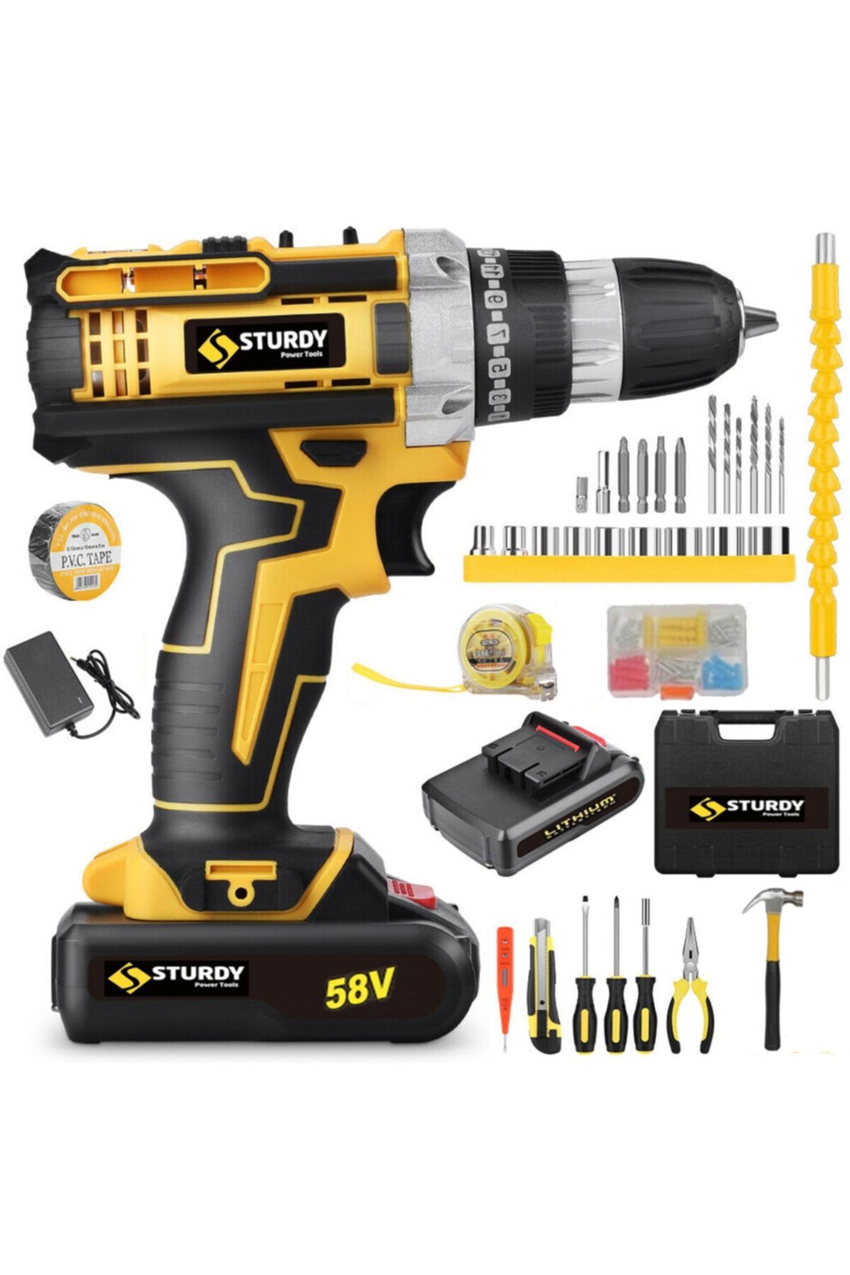 Sturdy Japon Professıonel Tools 58v 8ah Gt-s Metal Şanzıman Şarjlı Çift Akülü Vidalama 99 Parça Uç Setli