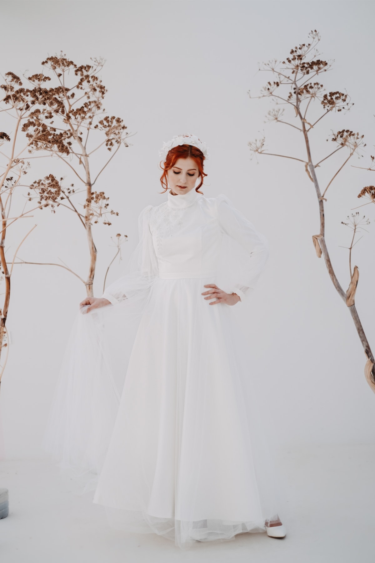 JAQAR Nakış Detaylı Tesettür Gelinlik