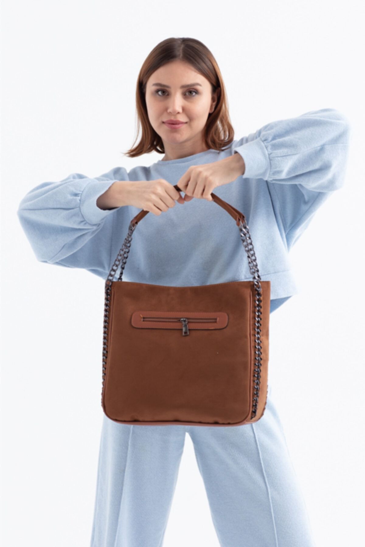 RUZİ Zincirli Süet Taba Shoulder Cool Kadın Çanta