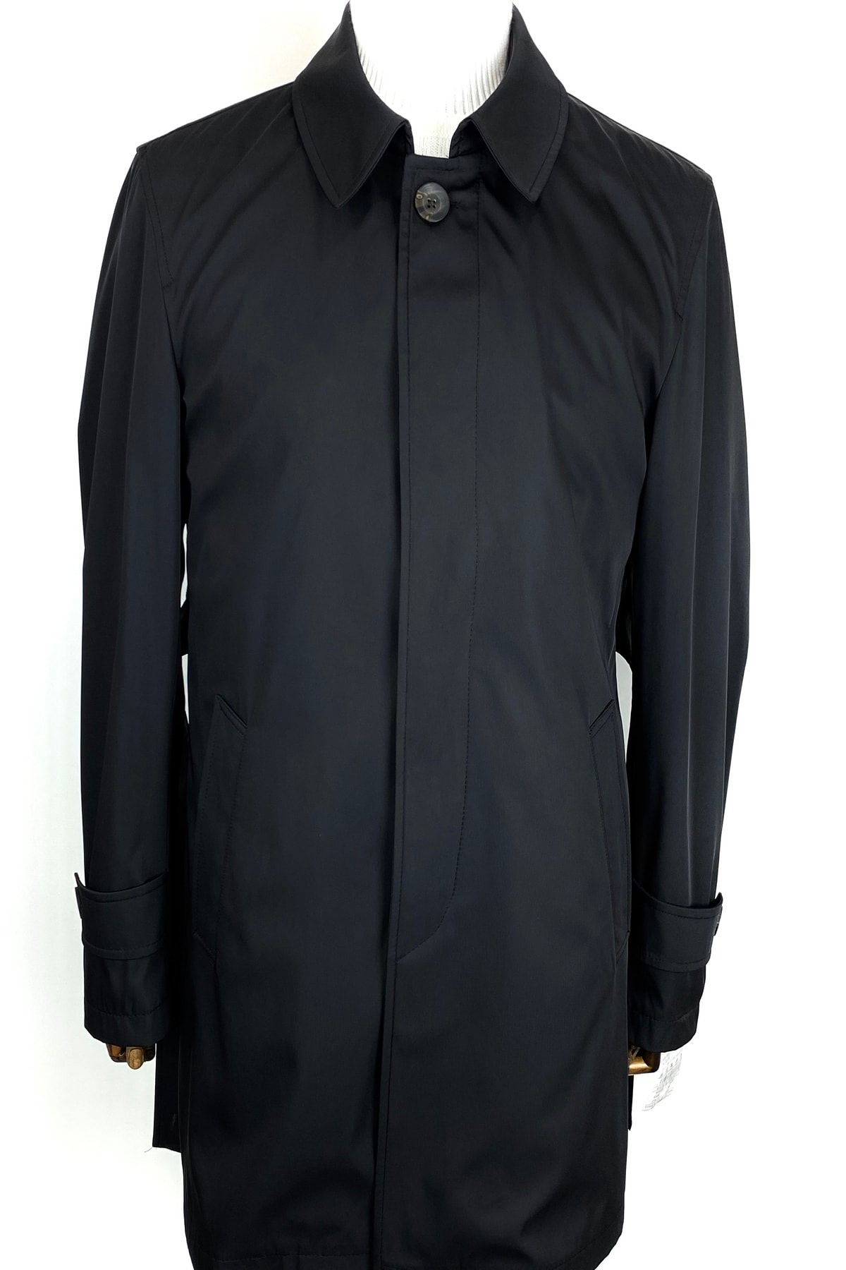 ŞAN GİYİM 3140 Erkek Siyah Çıkma Yelekli Kemerli Polyester Pardesü