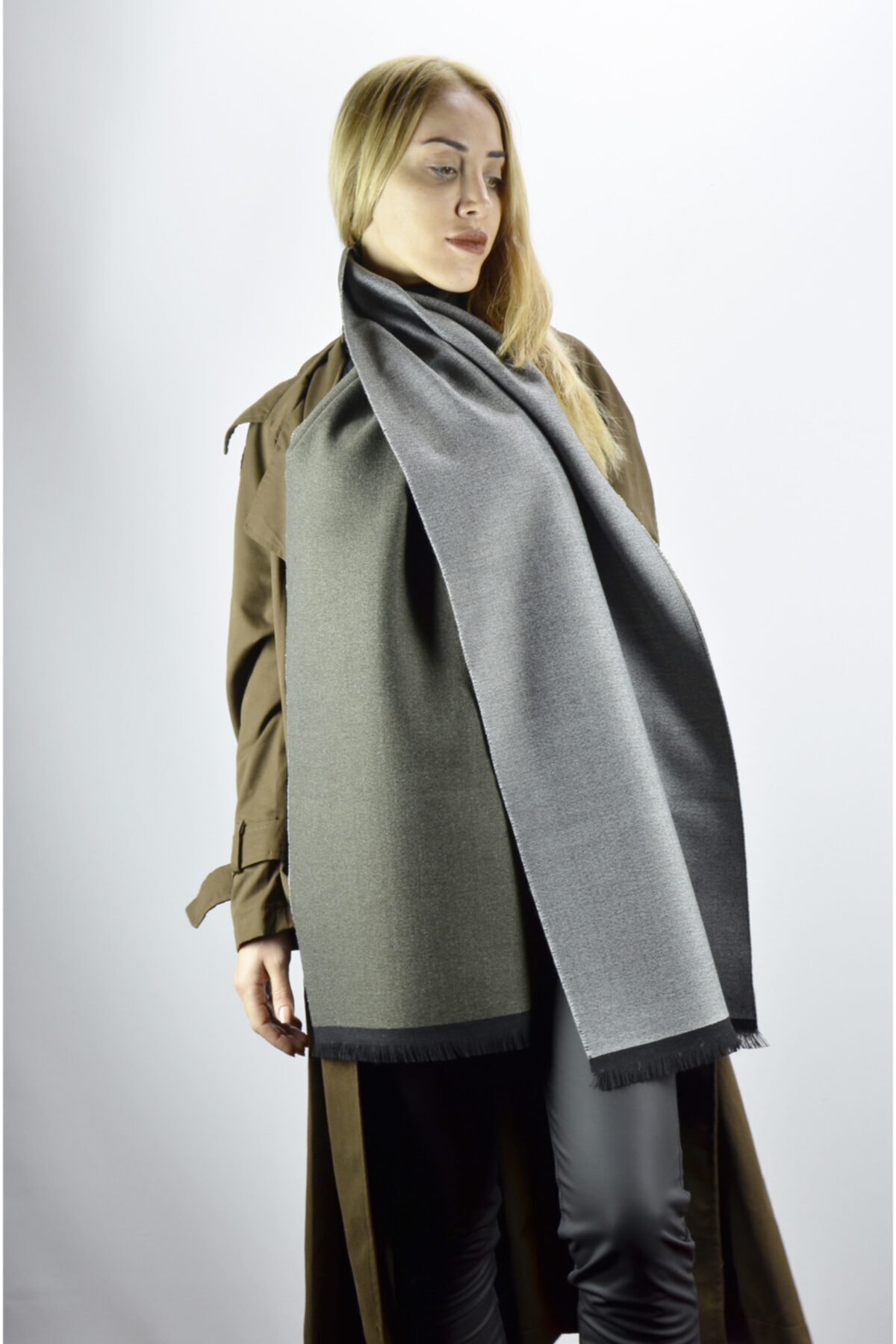 moda kaşkol Moda Vizon-gri Düz Çift Taraflı Dokuma Atkı