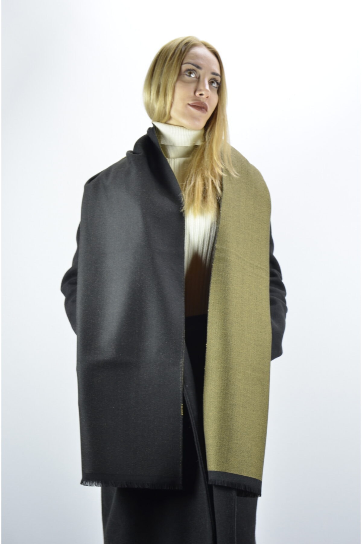 moda kaşkol Moda Taba Gri Düz Çift Taraflı Dokuma Atkı