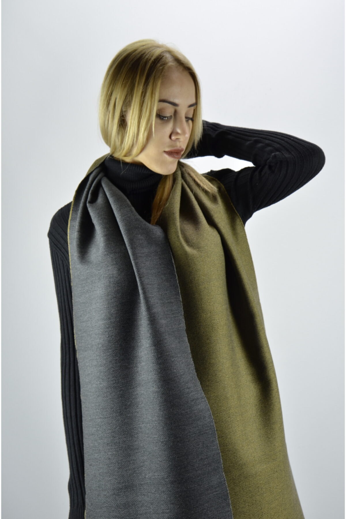 moda kaşkol Moda Gri-taba Düz Çift Taraflı Dokuma Atkı