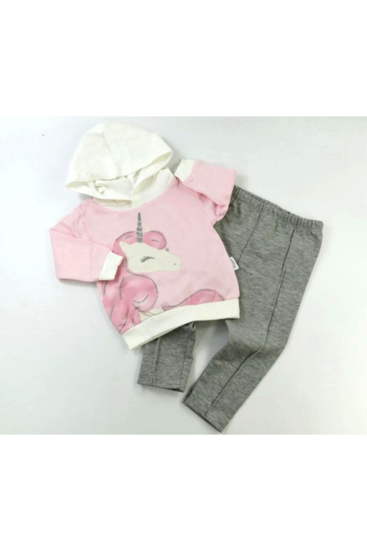 Hippıl Baby Unicorn Figürlü Kapşonlu Kız Bebek Ikili Takım