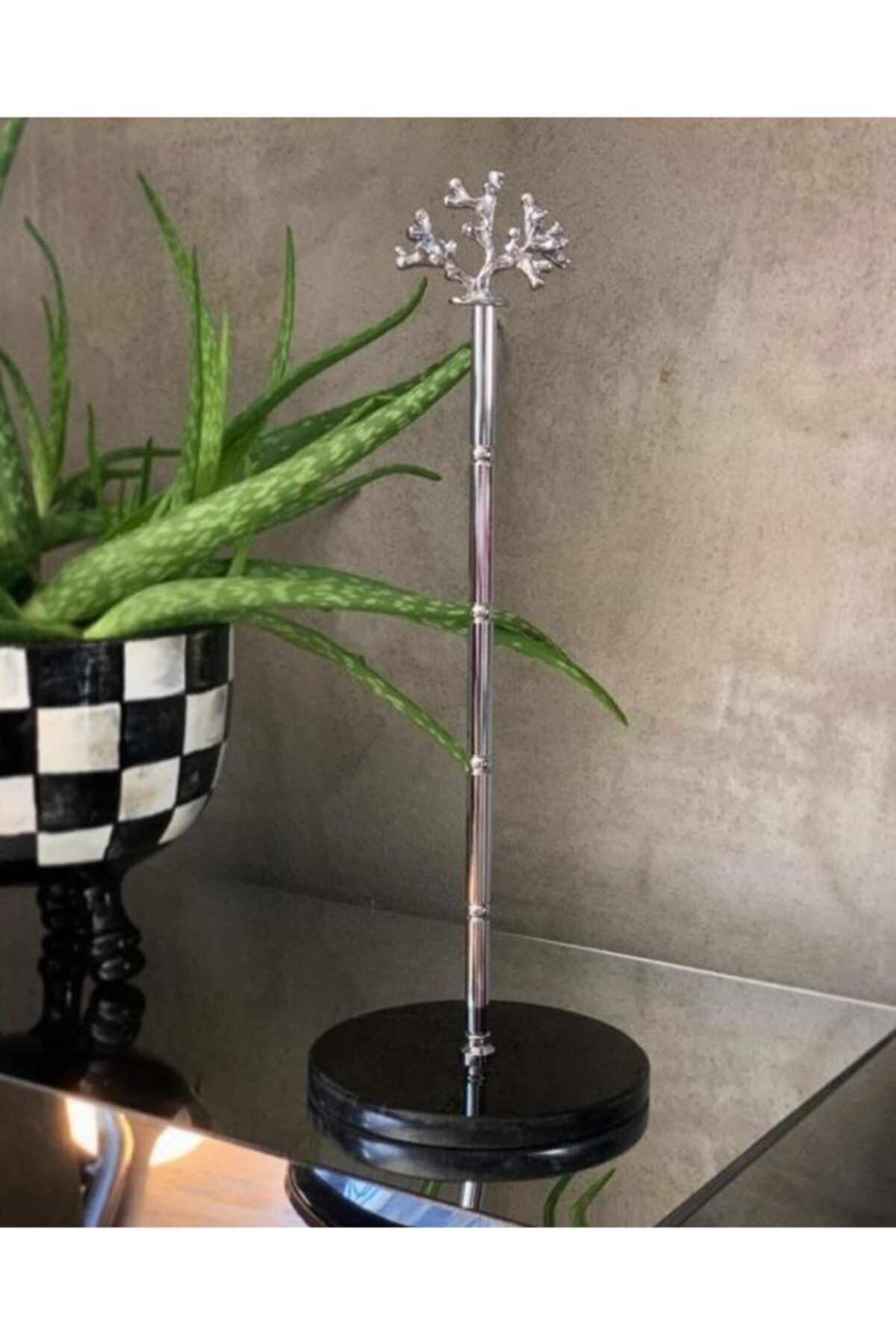 MIARIK DESIGN & DEKORASYON Siyah Mermer Mercan Peçetelik Havluluk (gümüş)