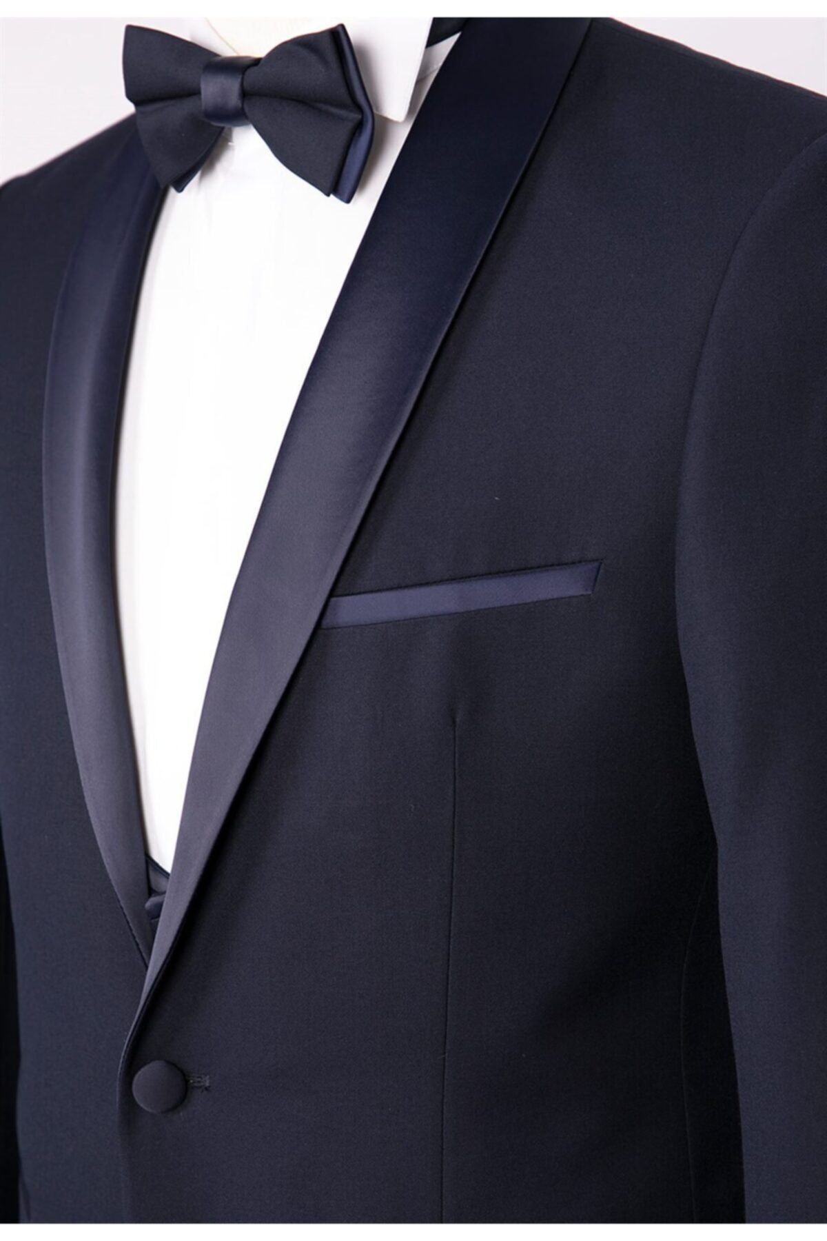PACO ROMANO Erkek Slim Fit Damatlık Smokin Şal Yaka Lacivert Yelekli Takım Elbise