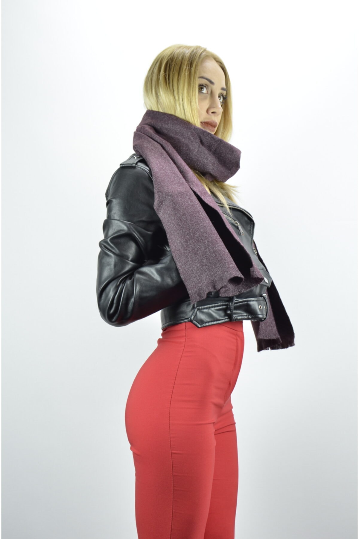 moda kaşkol Moda Koyu Bordo Kaşmir Doku / Melanj Dokuma Atkı
