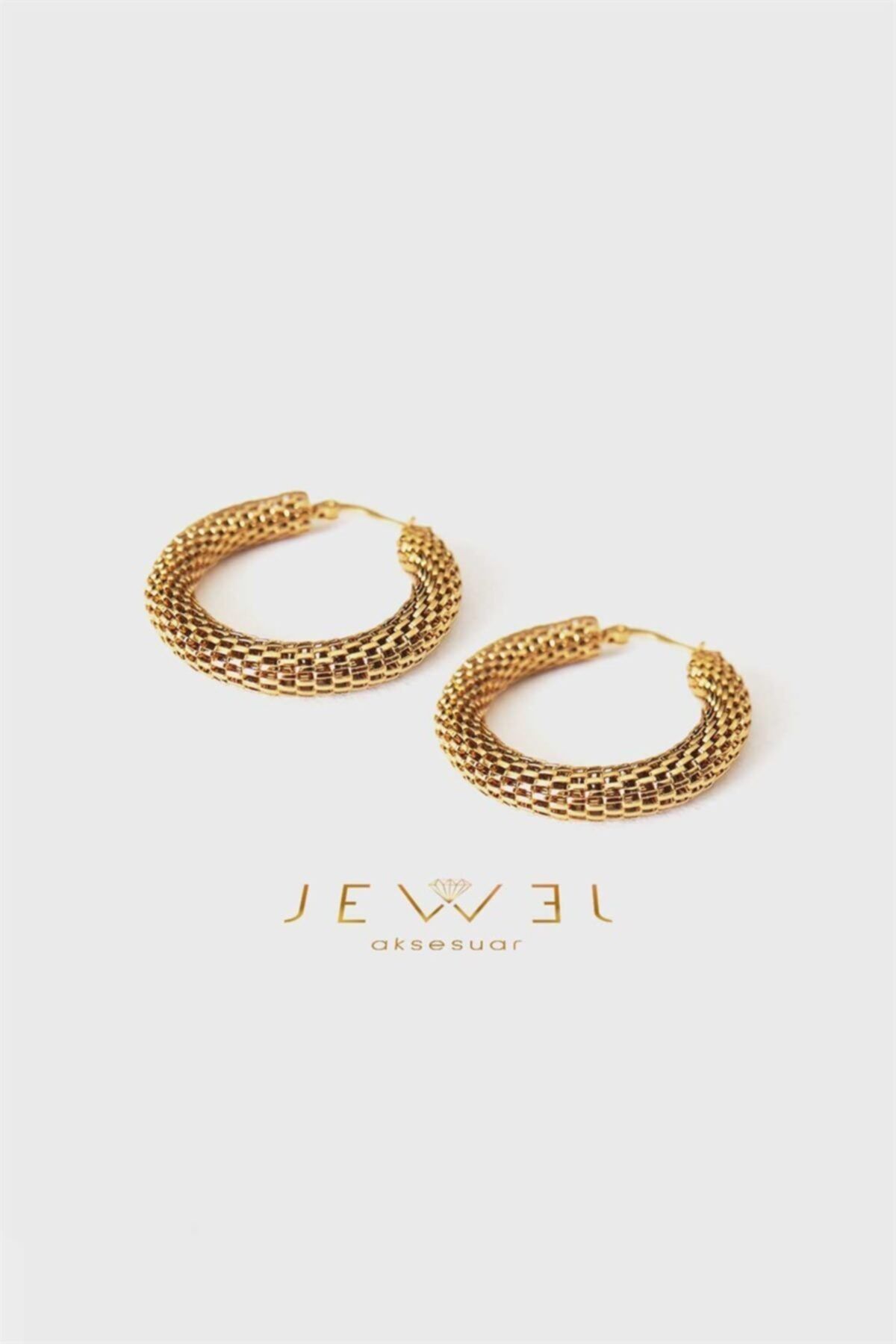 Jewel Hasır Işleme Gold Altın Kaplama Küpe