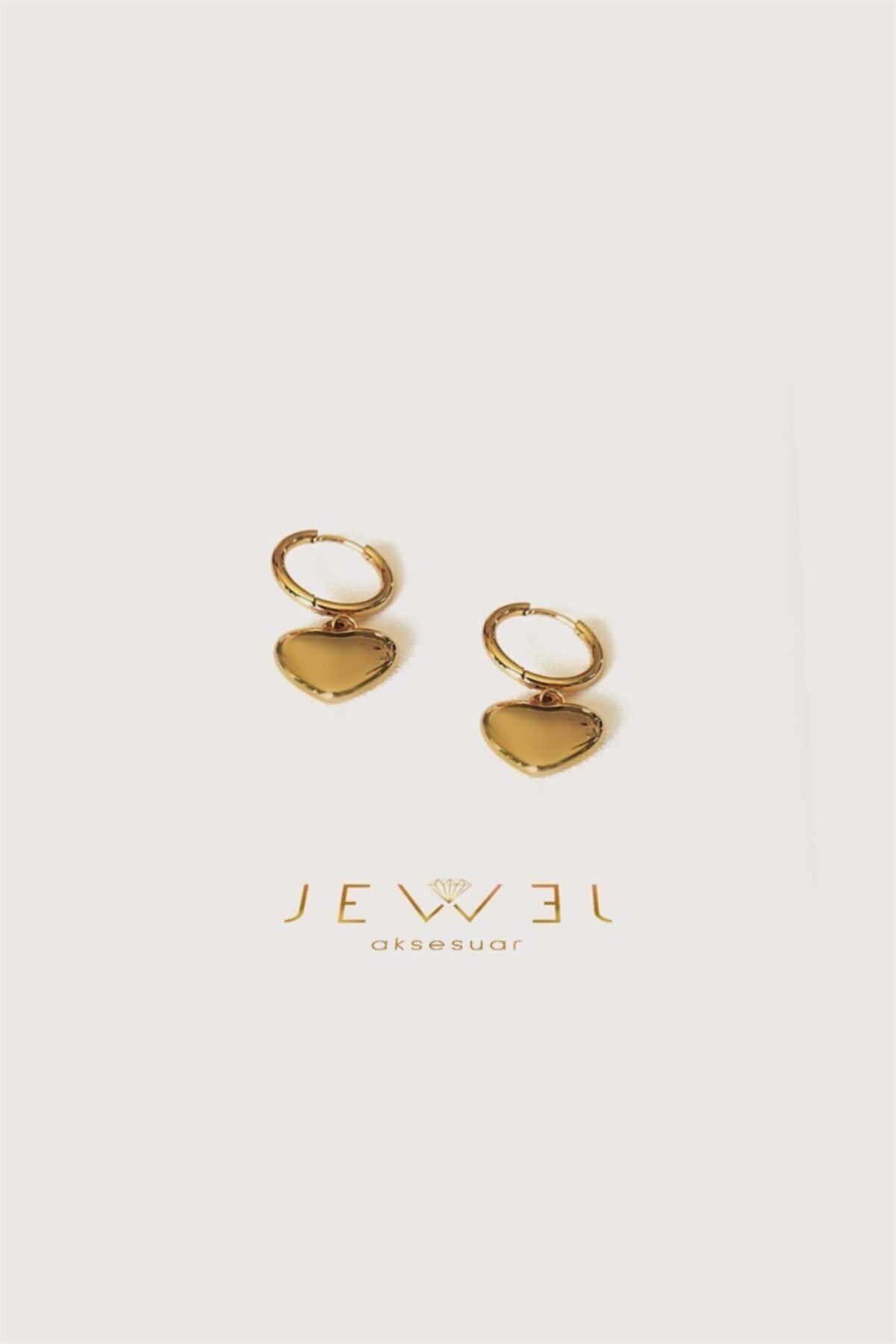 Jewel Ince Halka Orta Kalp Gold Altın Kaplama Küpe